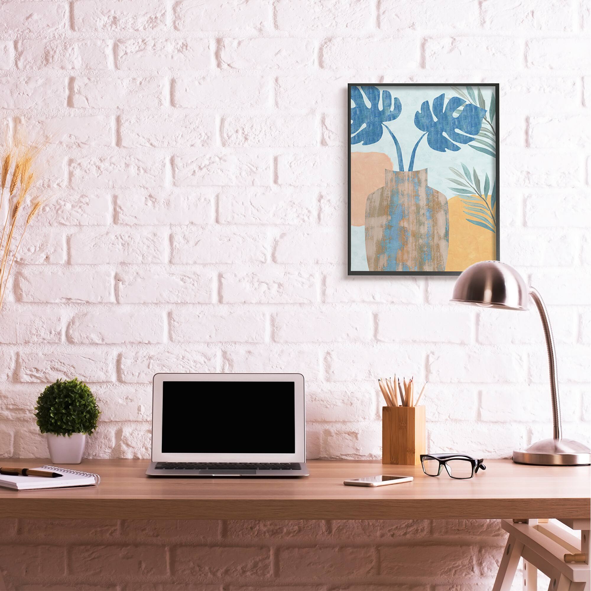Stupell Industries Tropical Monstera Western Abstract Orange Blue in Black Frame Wall Art