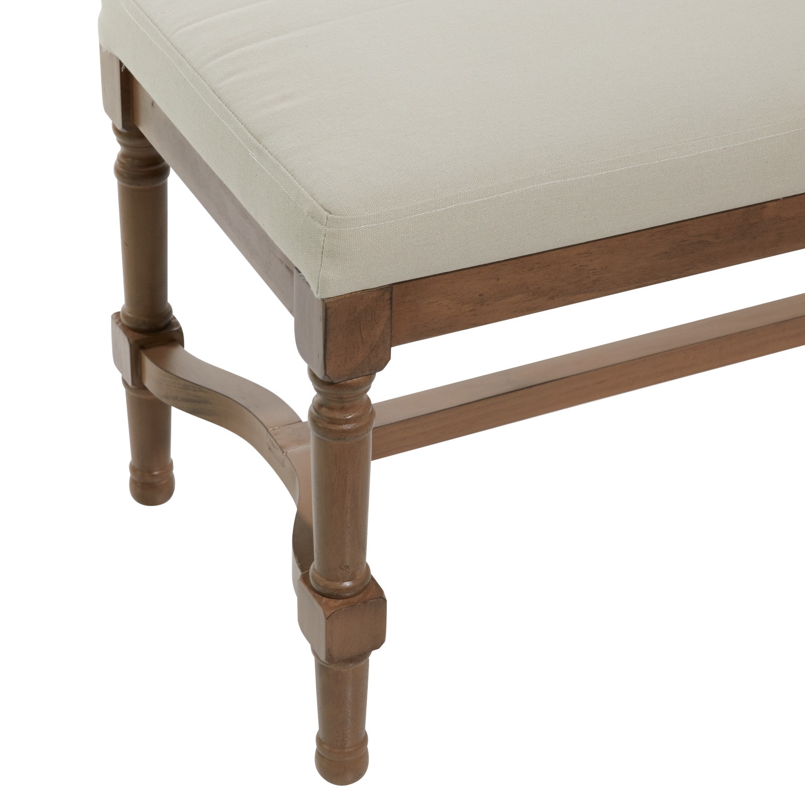 Brown Wood & Linen Traditional Bench