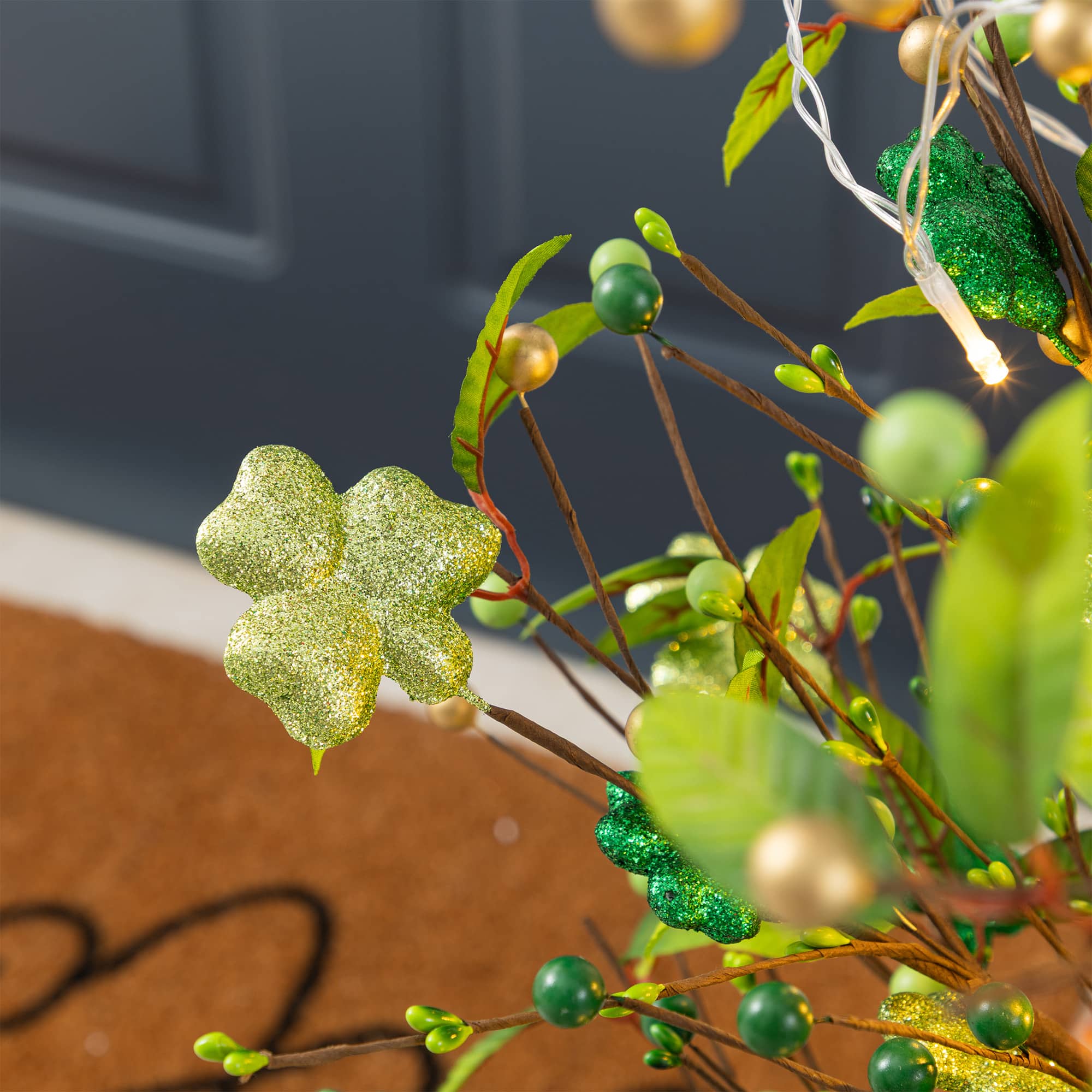 Glitzhome® 36" Lighted St. Patrick's Shamrock Urn Porch Tree with Timer