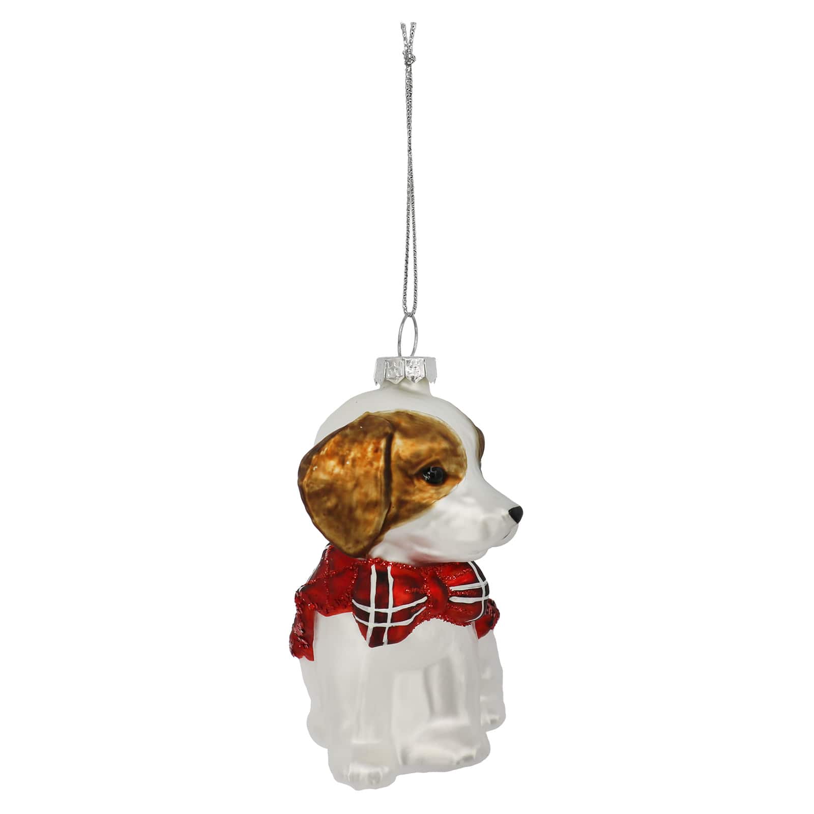 3.75" Dog with Plaid Bow Glass Ornament by Ashland®