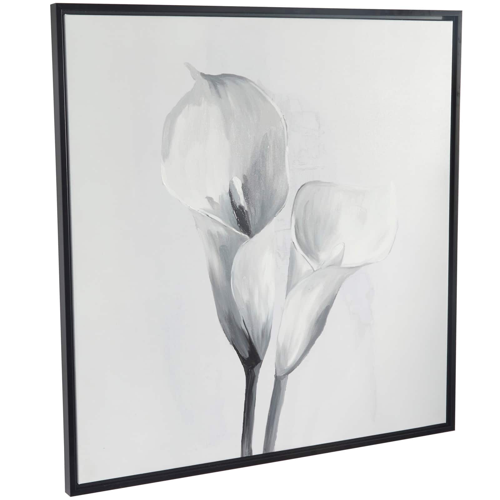White Canvas Shaded Tulip Floral Framed Wall Art with Black Frame 37" x 1" x 37"