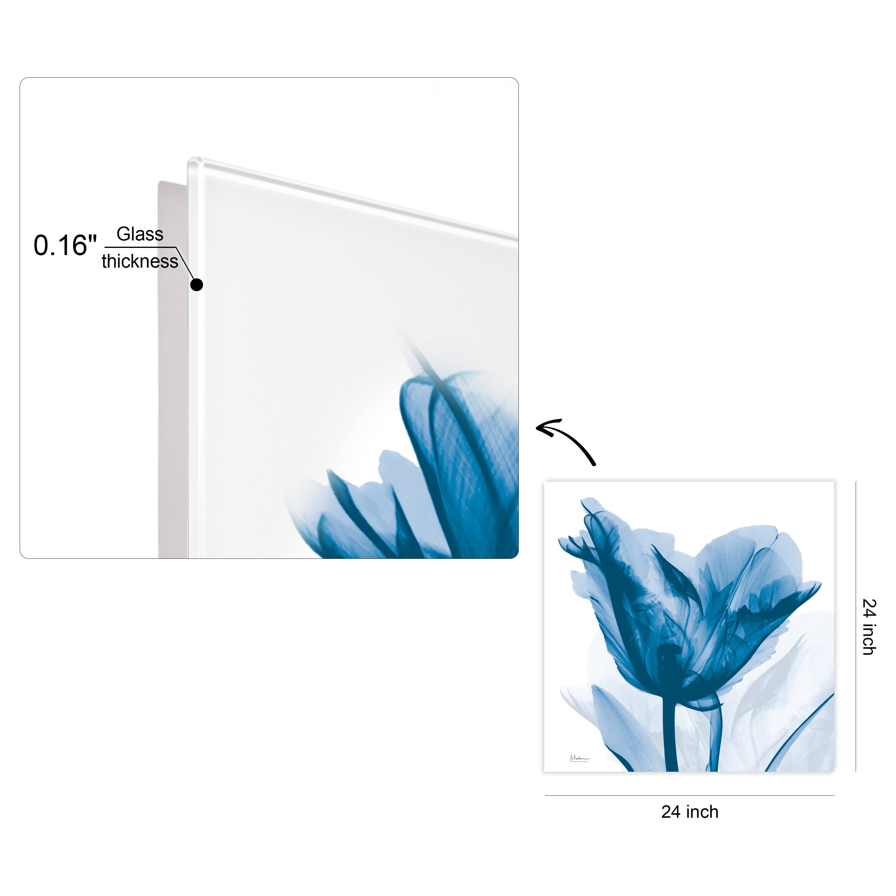 Empire Art Direct 24" x 24" Lusty Blue Tulip Frameless Free Floating Printed Tempered Glass Wall Art