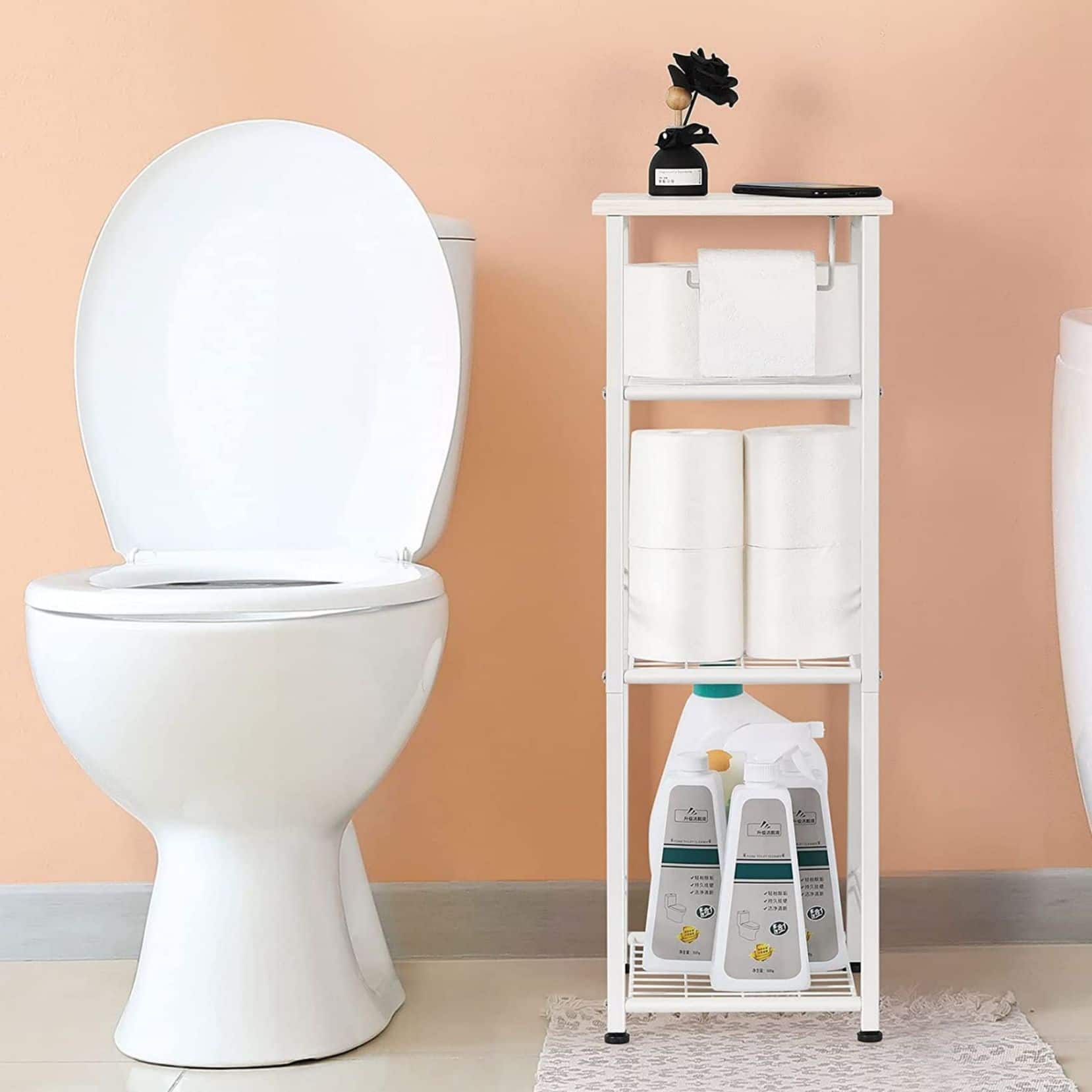 NEX™ 29" White Freestanding 4-Tier Storage Shelf with Toilet Paper Holder