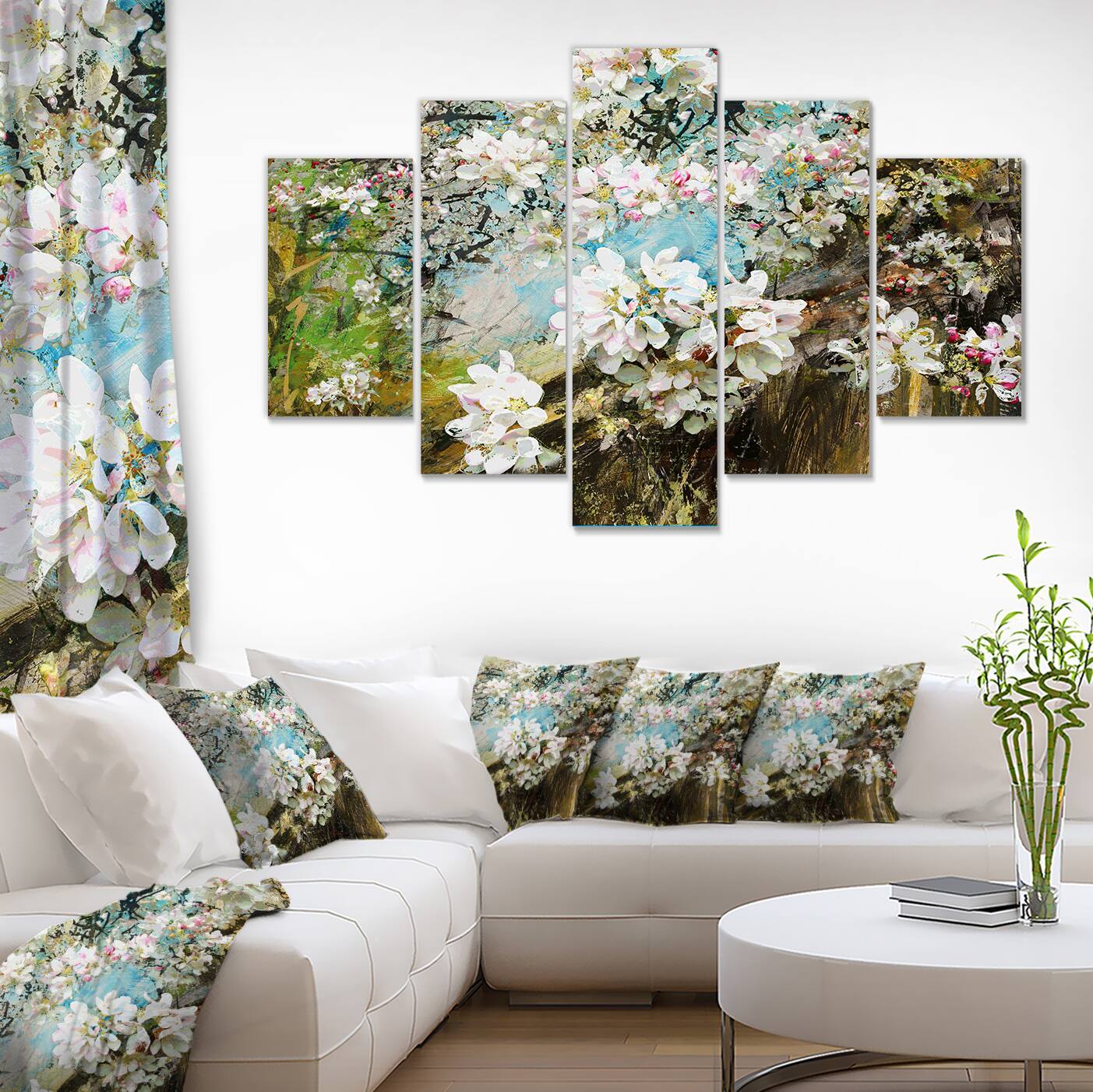 Designart - Apple Blossoms With White Flowers - White