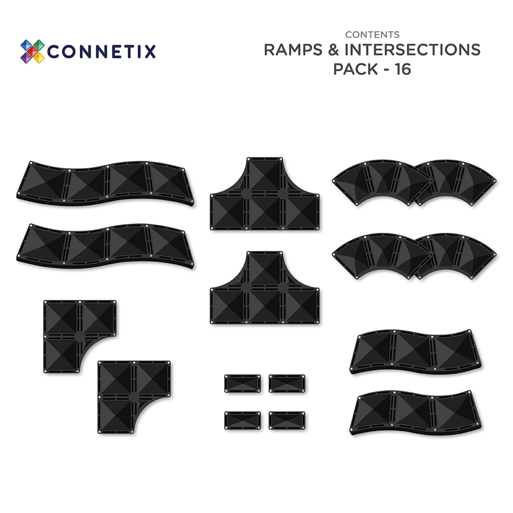Connetix® Black Ramps & Intersections Magnetic Tiles Set