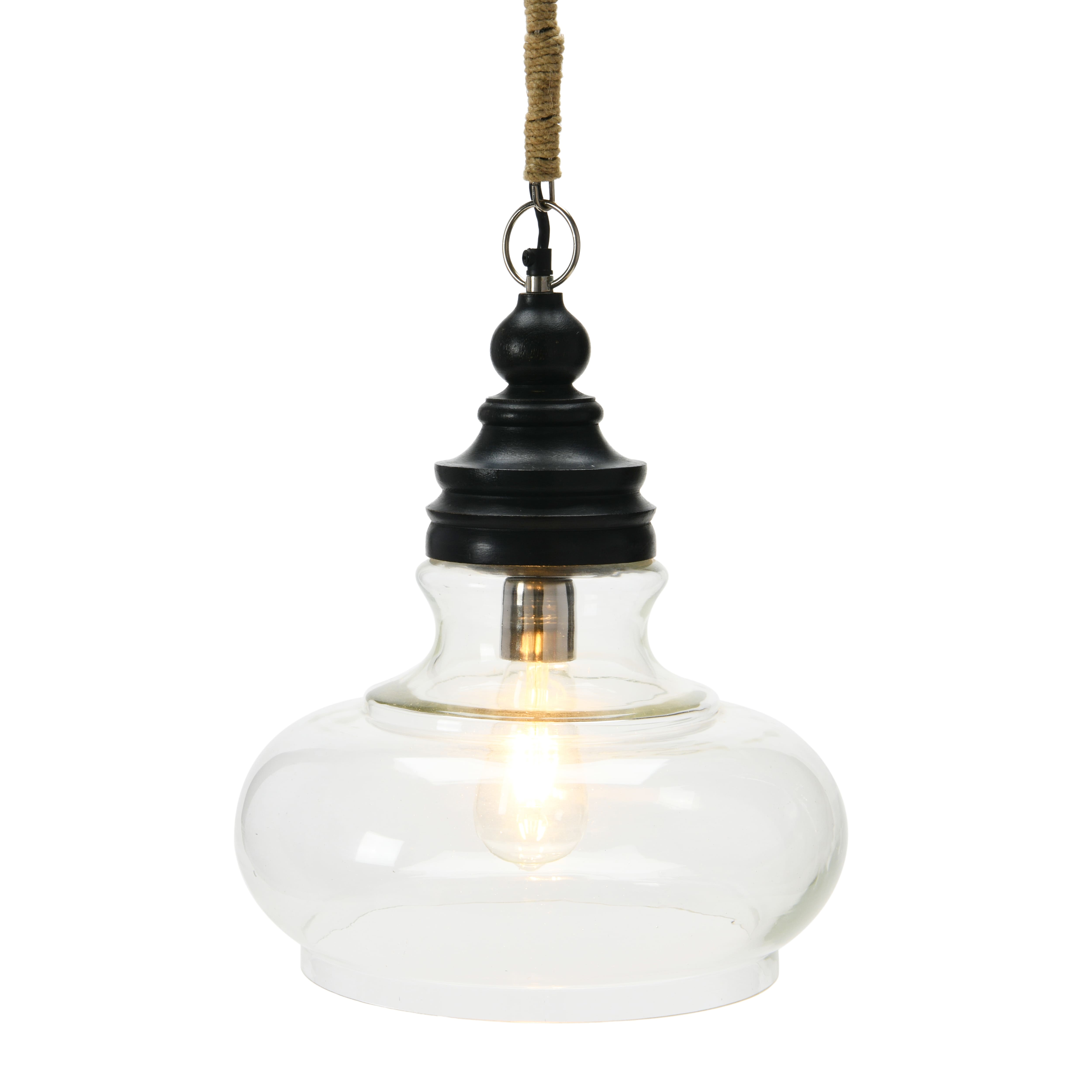Hello Honey® 15" Glass & Mango Wood Pendant Light