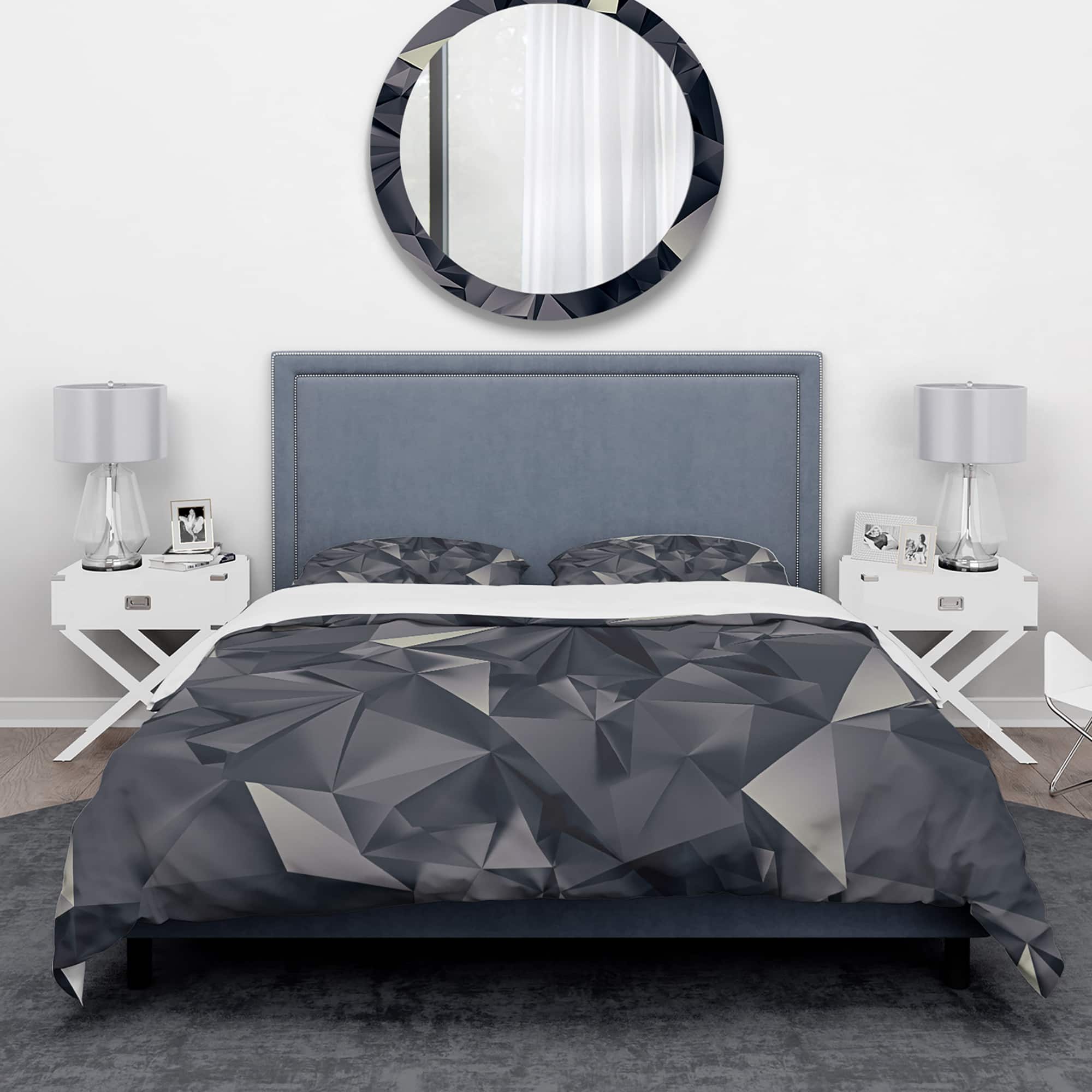 Designart 'Geometric Triangular Shades of Black' Modern & Contemporary Bedding Set
