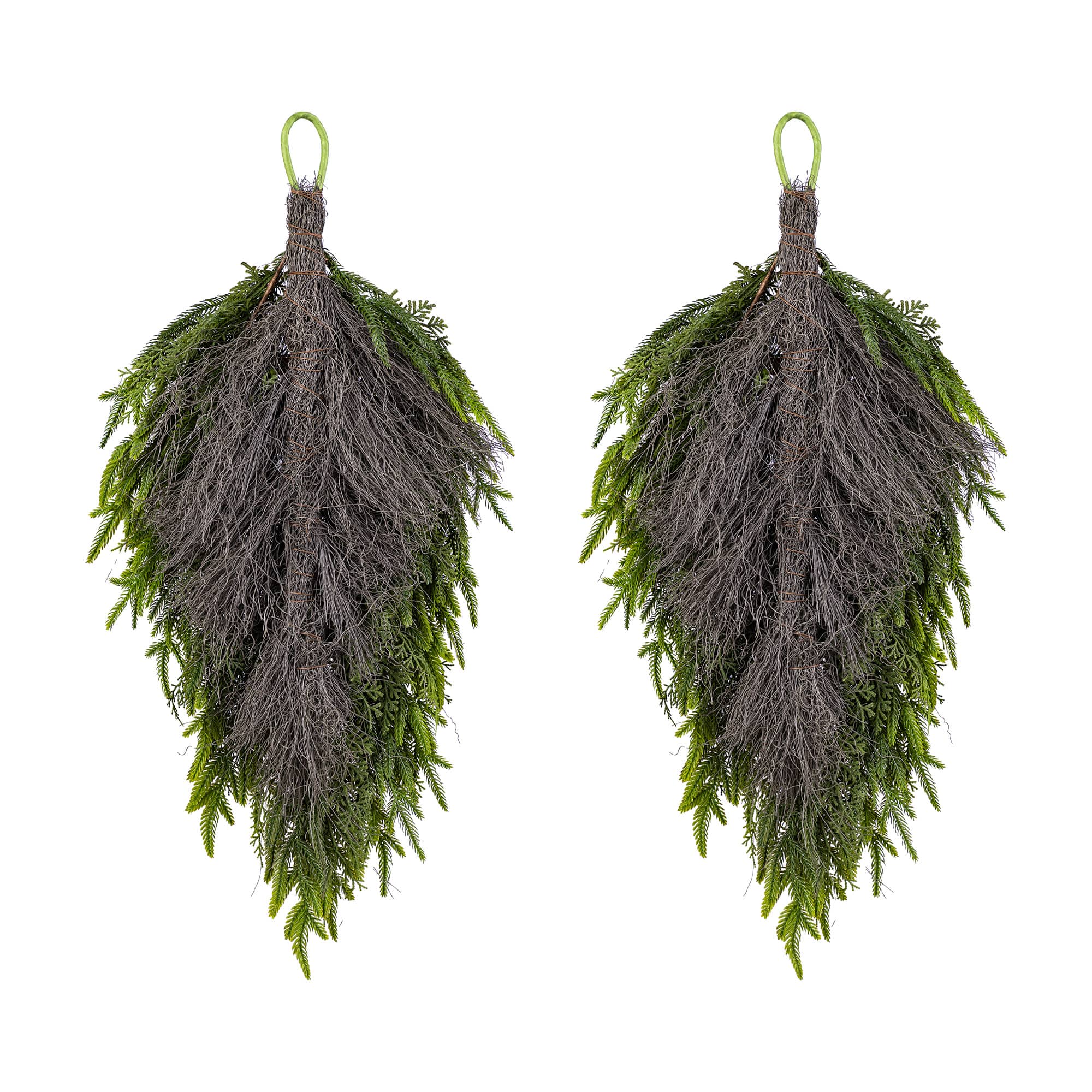 Glitzhome® 31.5" Christmas Greenery PE Dripping Teardrop with Pinecones and Red Berries,Set of 2