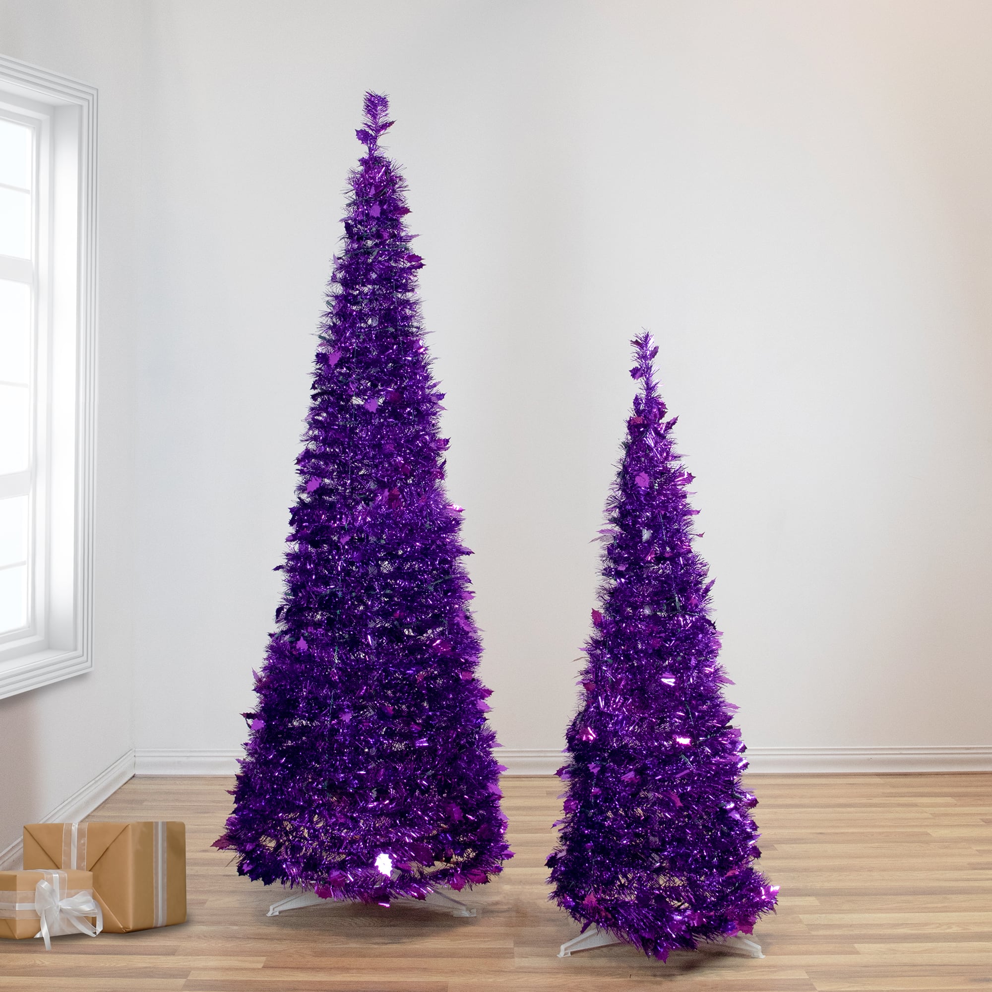4ft. Unlit Purple Tinsel Pop-Up Artificial Christmas Tree
