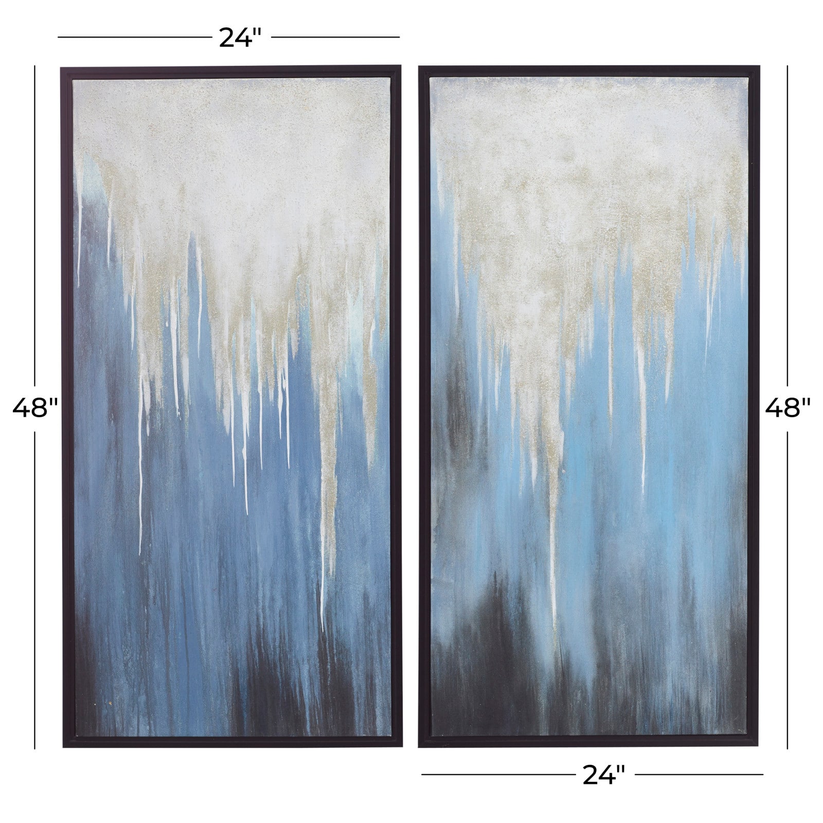 Set of 2 Blue Polystone Contemporary Framed Wall Art, 24" x 48"