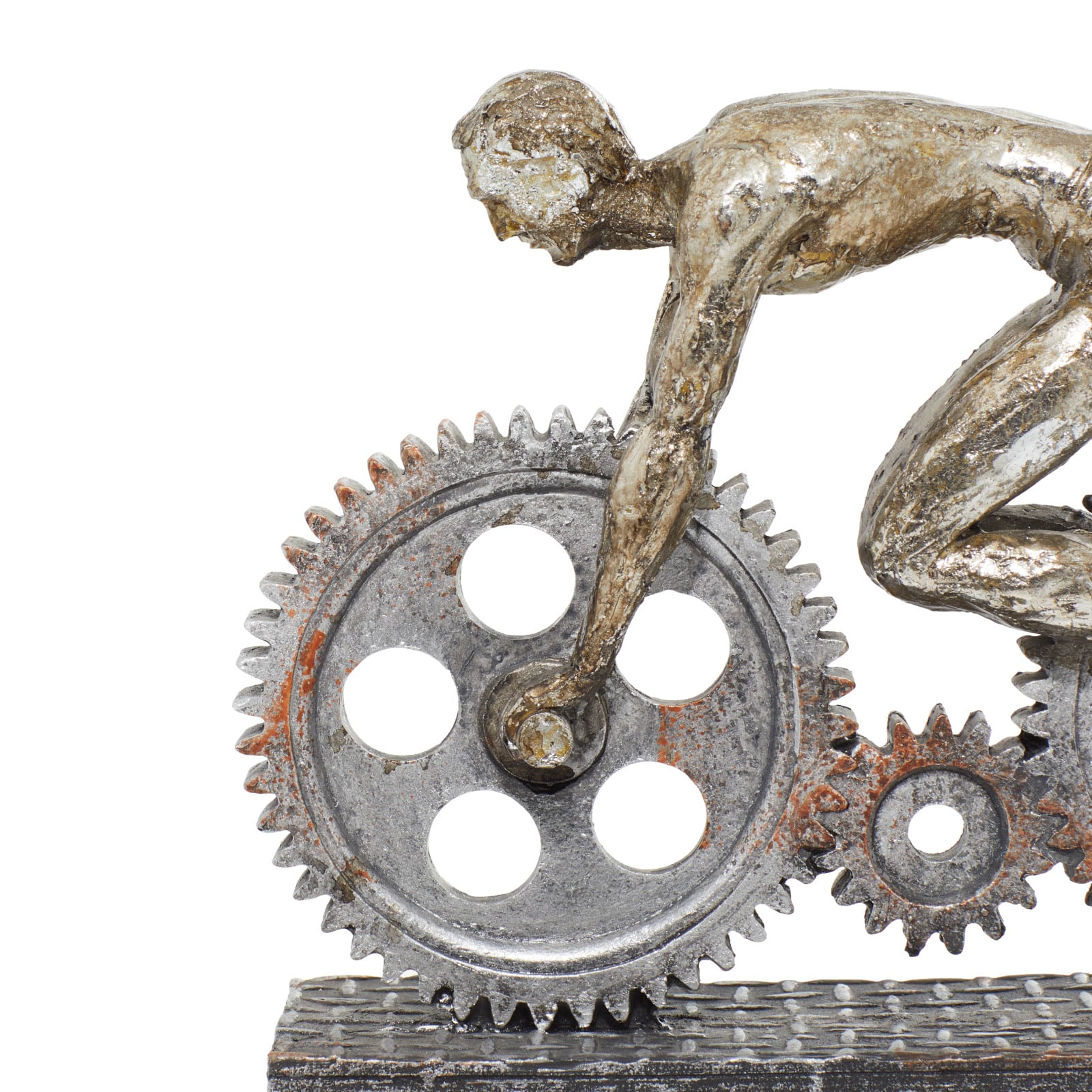 10" Silver Polystone Industrial Bicycle  Sculpture