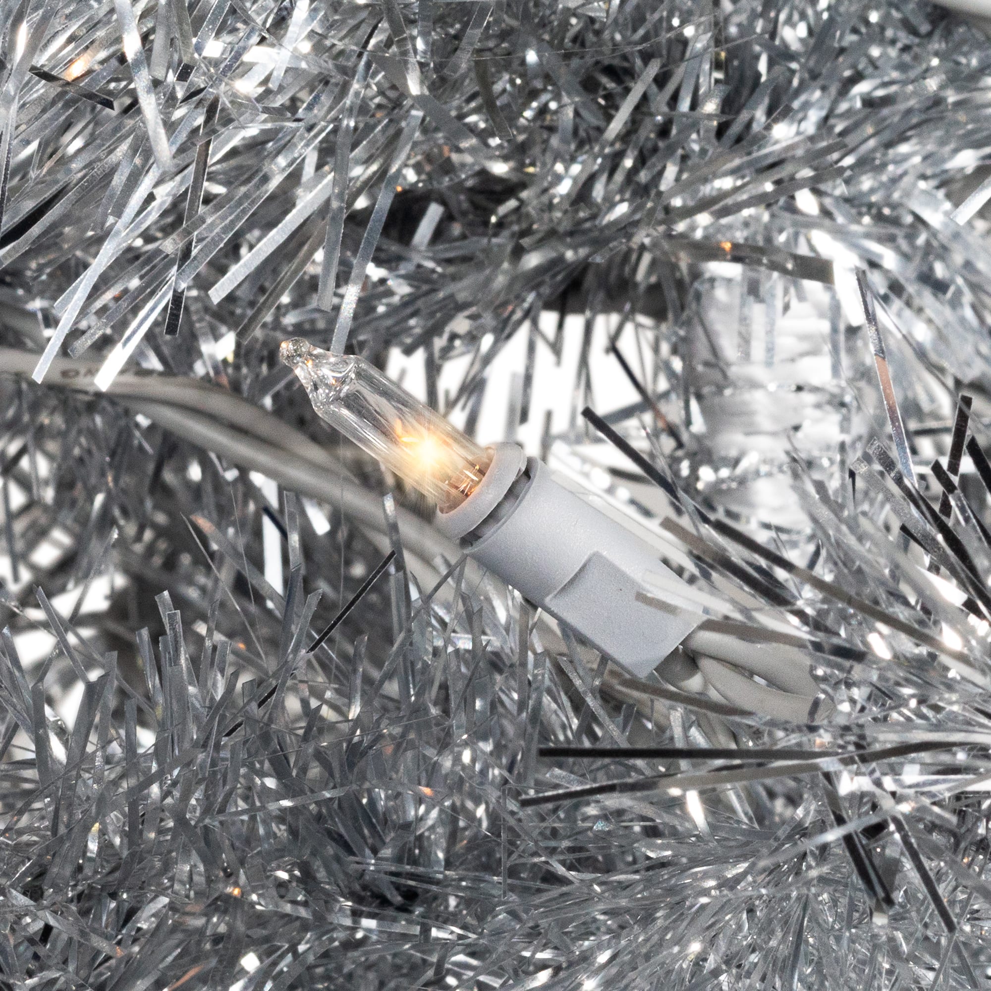 3ft. Pre-Lit Silver Tinsel Artificial Christmas Tree, Clear Lights
