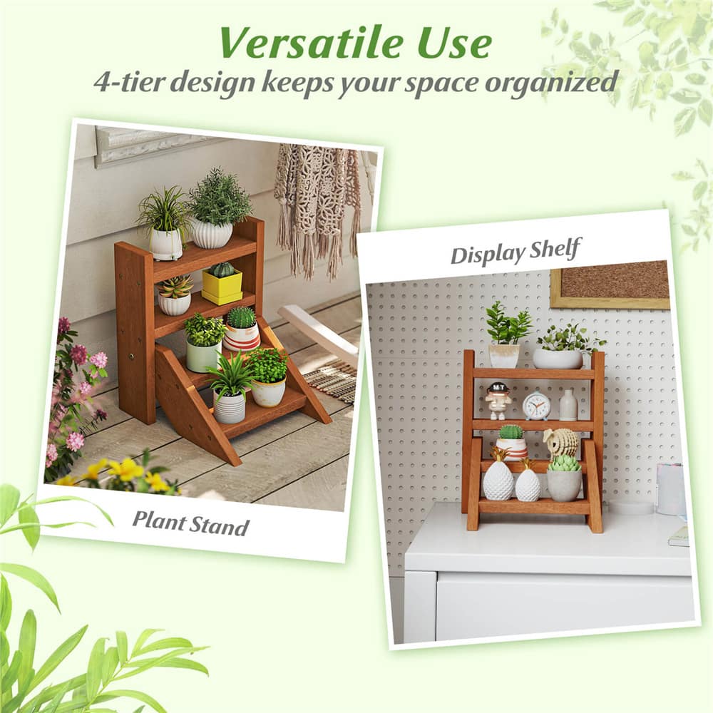 Costway 4-Tier Wooden Plant Stand for Multiple Succulents Patio