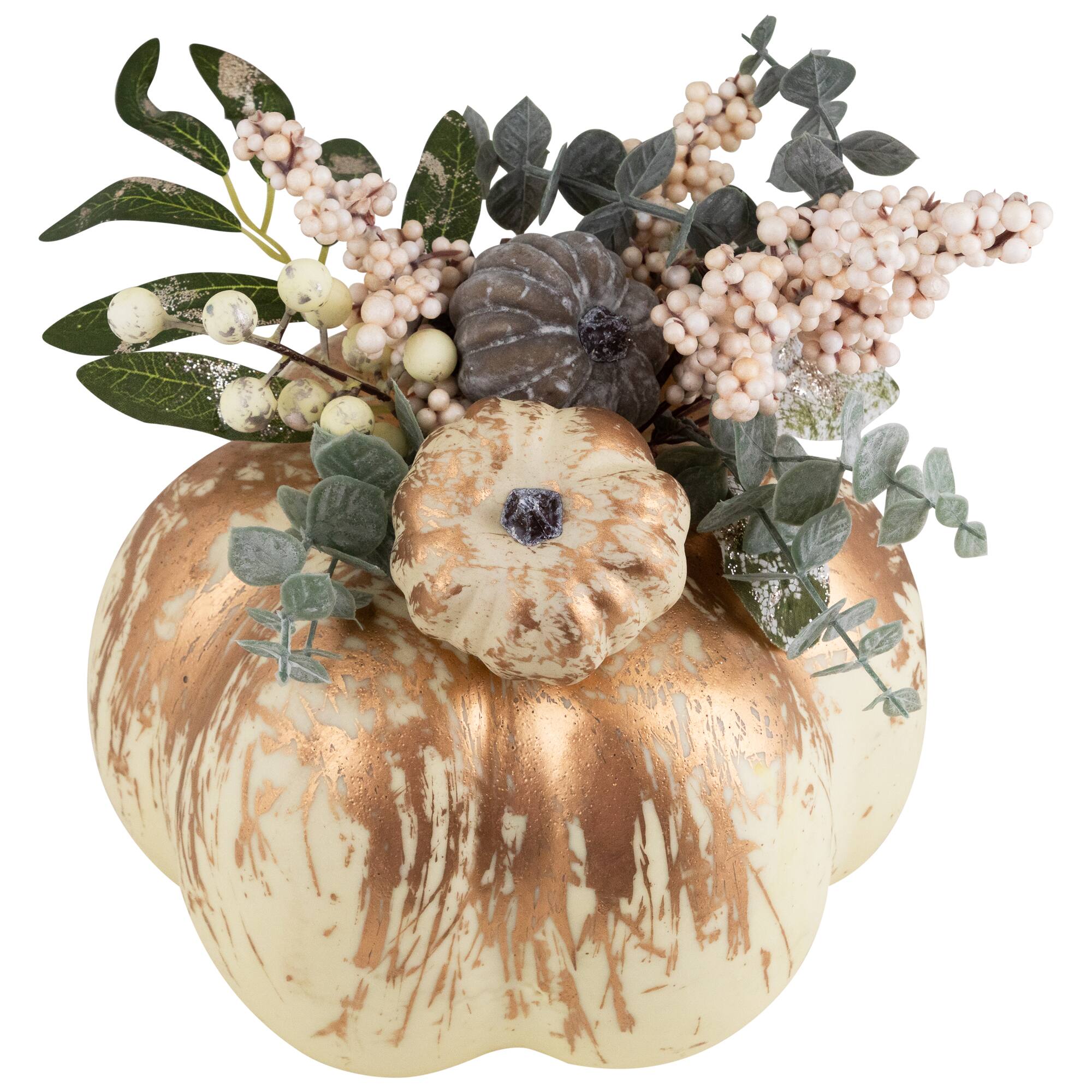 10" White & Gold Pinecone & Pumpkin Tabletop Décor
