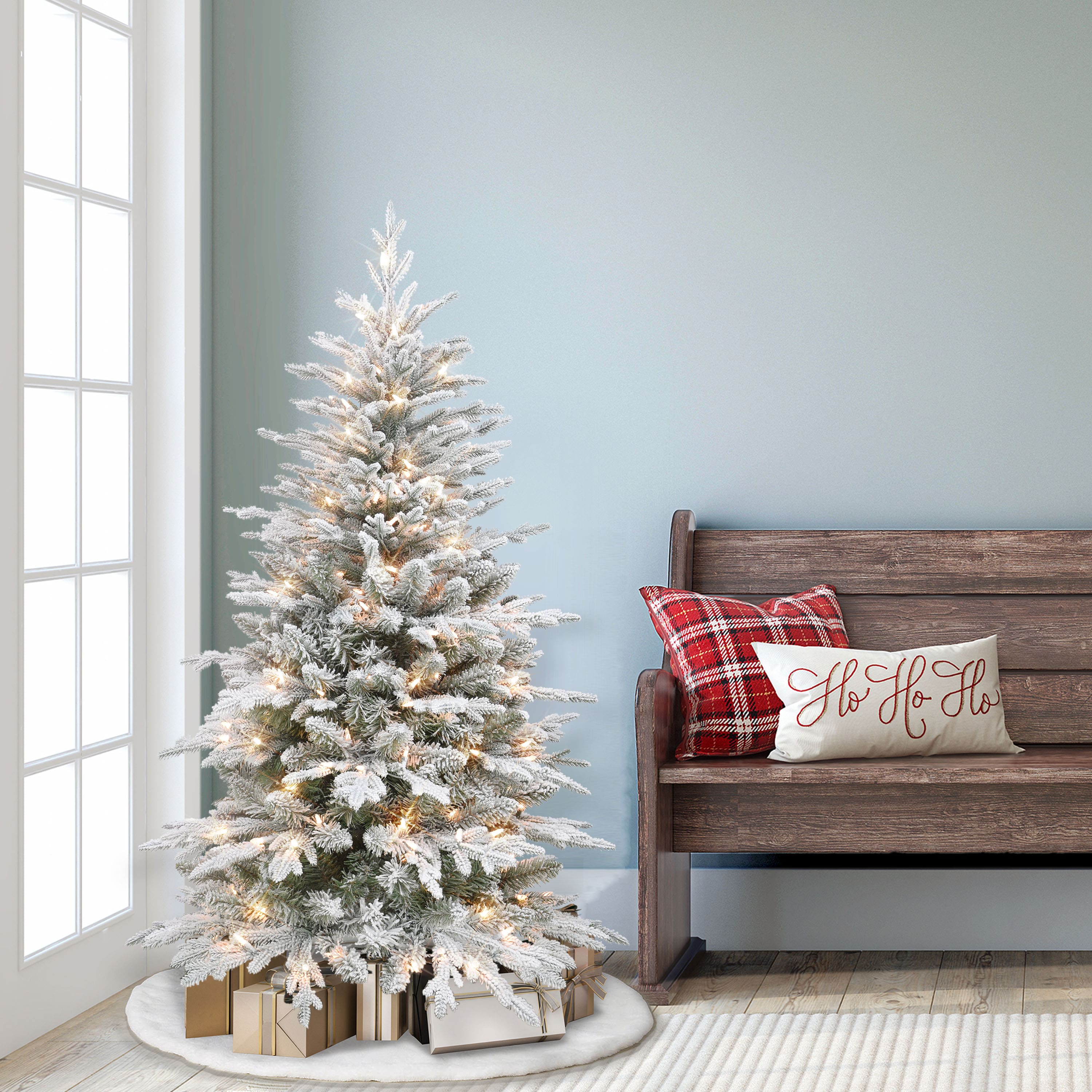 6 Pack: 4.5ft. Pre-Lit Flocked Northern Fir Artificial Christmas Tree, Clear Lights