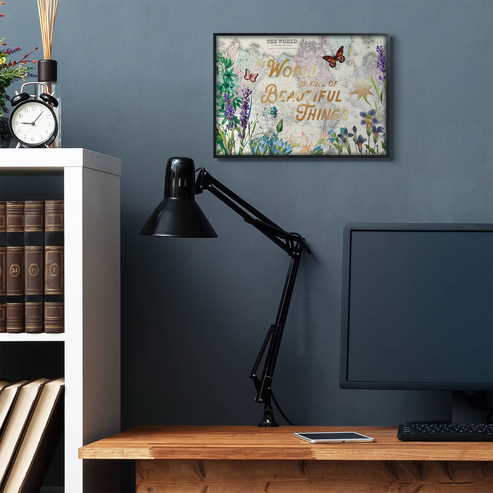 Stupell Industries Beautiful Things Floral Map Framed Wall Art