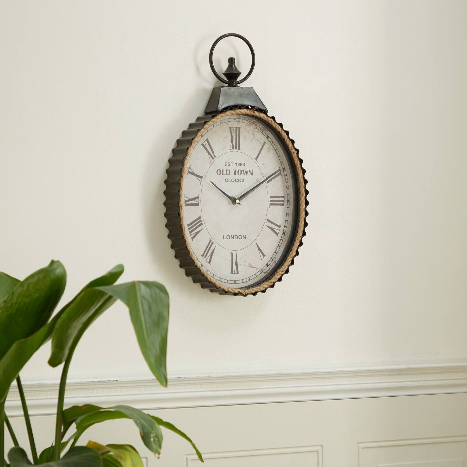 Black Industrial Metal Wall Clock, 21" x 12"