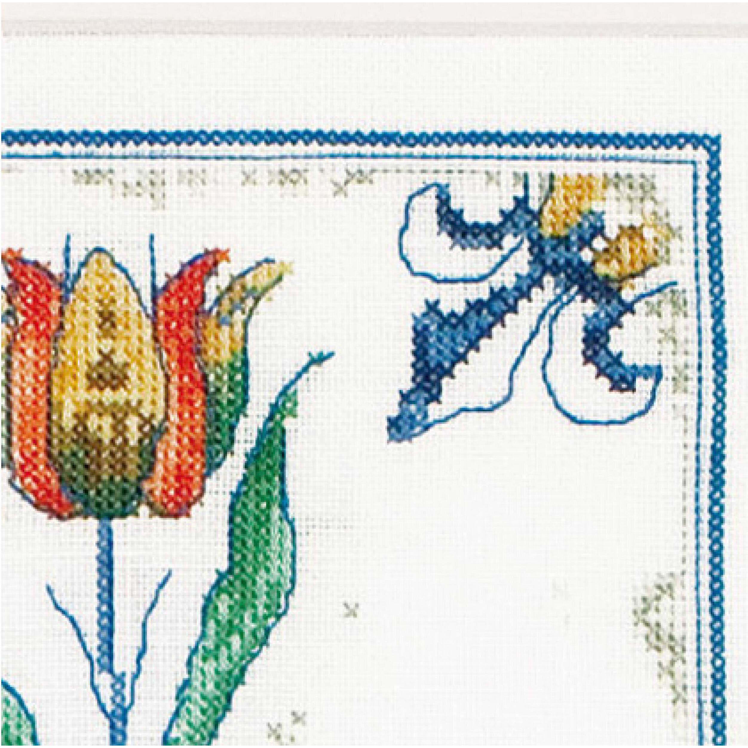 Thea Gouverneur Since 1959® Delft Blue Tulips Counted Cross Stitch Kit 