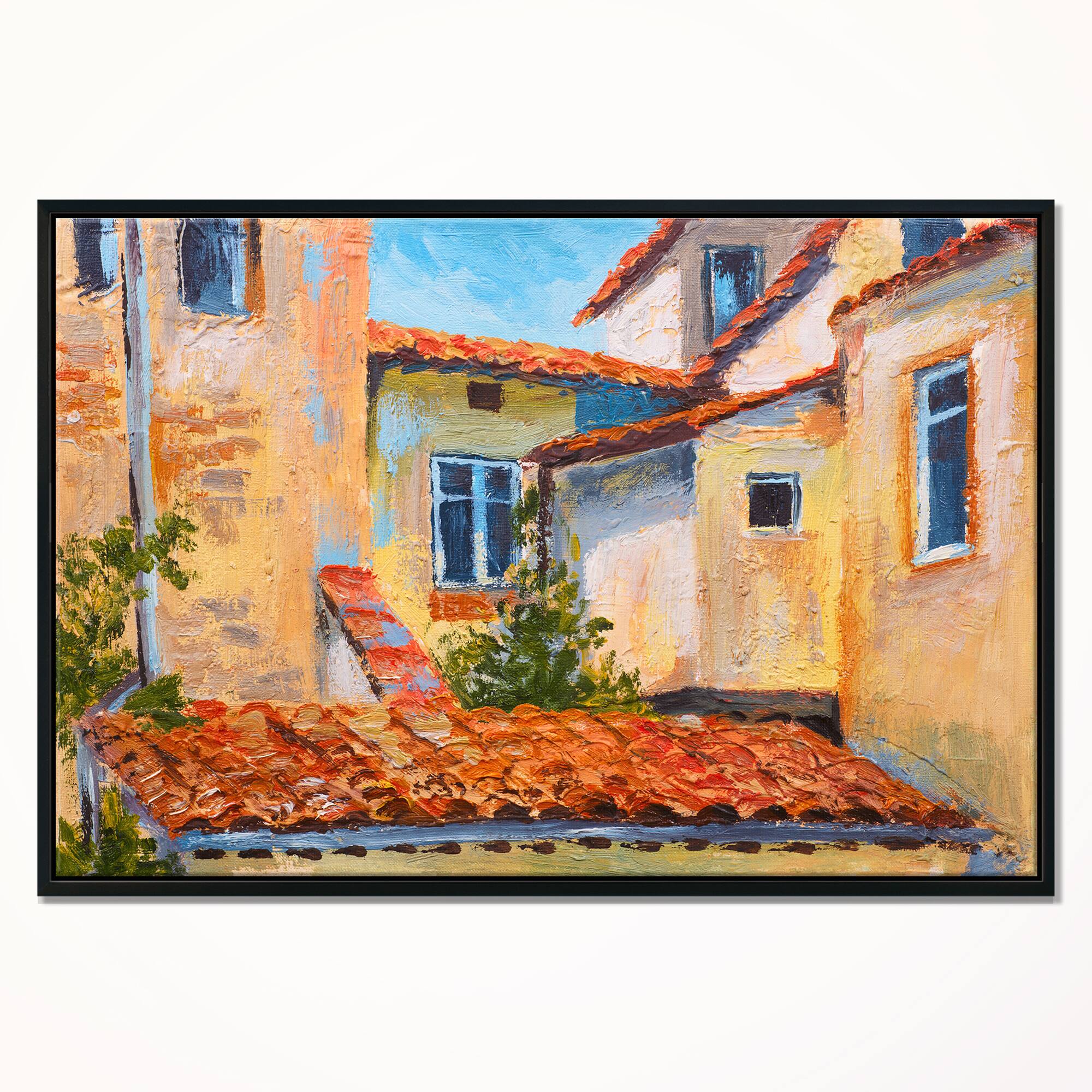 Designart - European Rooftops - Cityscape Canvas Art Print in Black Frame