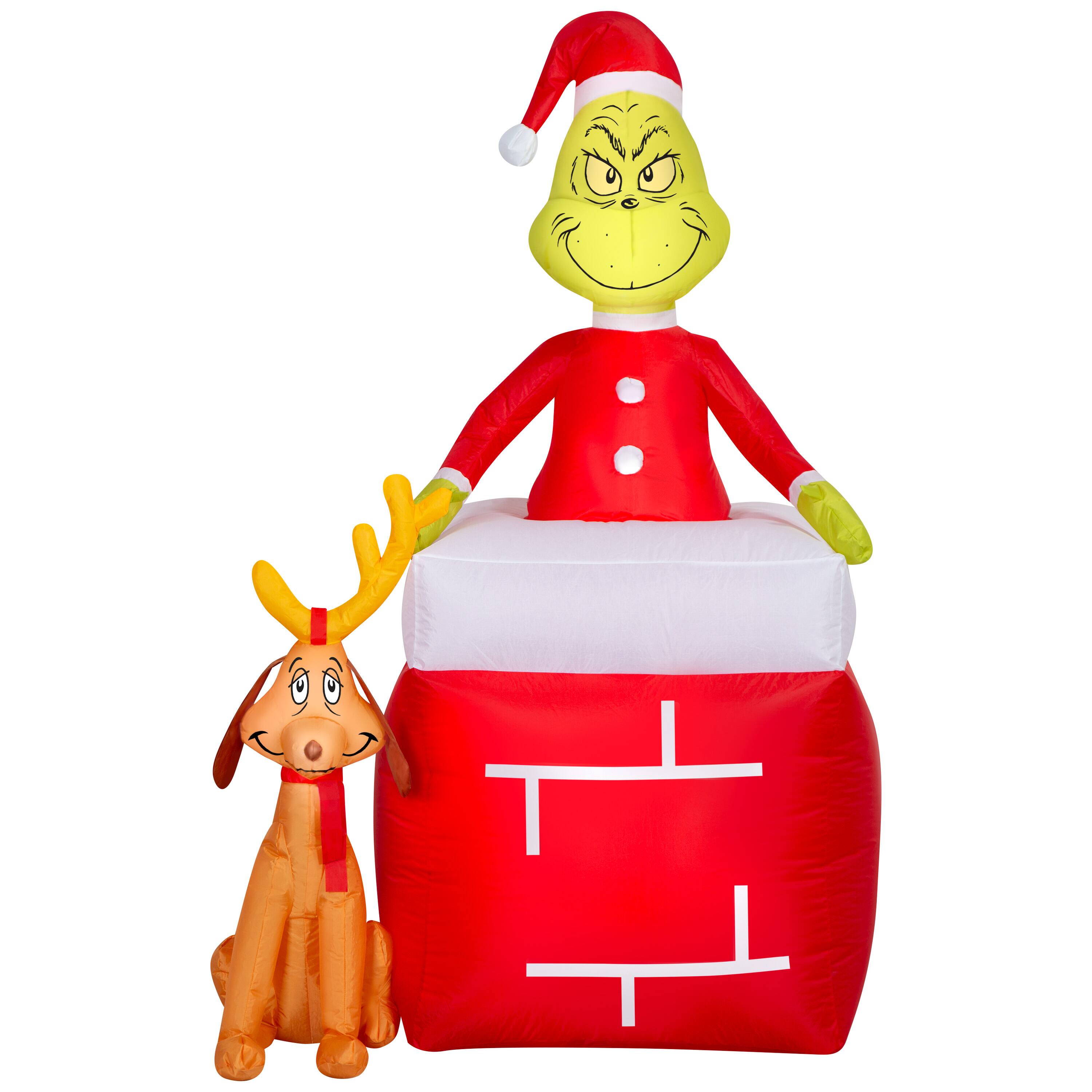 5.5ft. Airblown® Inflatable Dr. Seuss™ The Grinch™ Out of Chimney with Max Christmas Light Scene