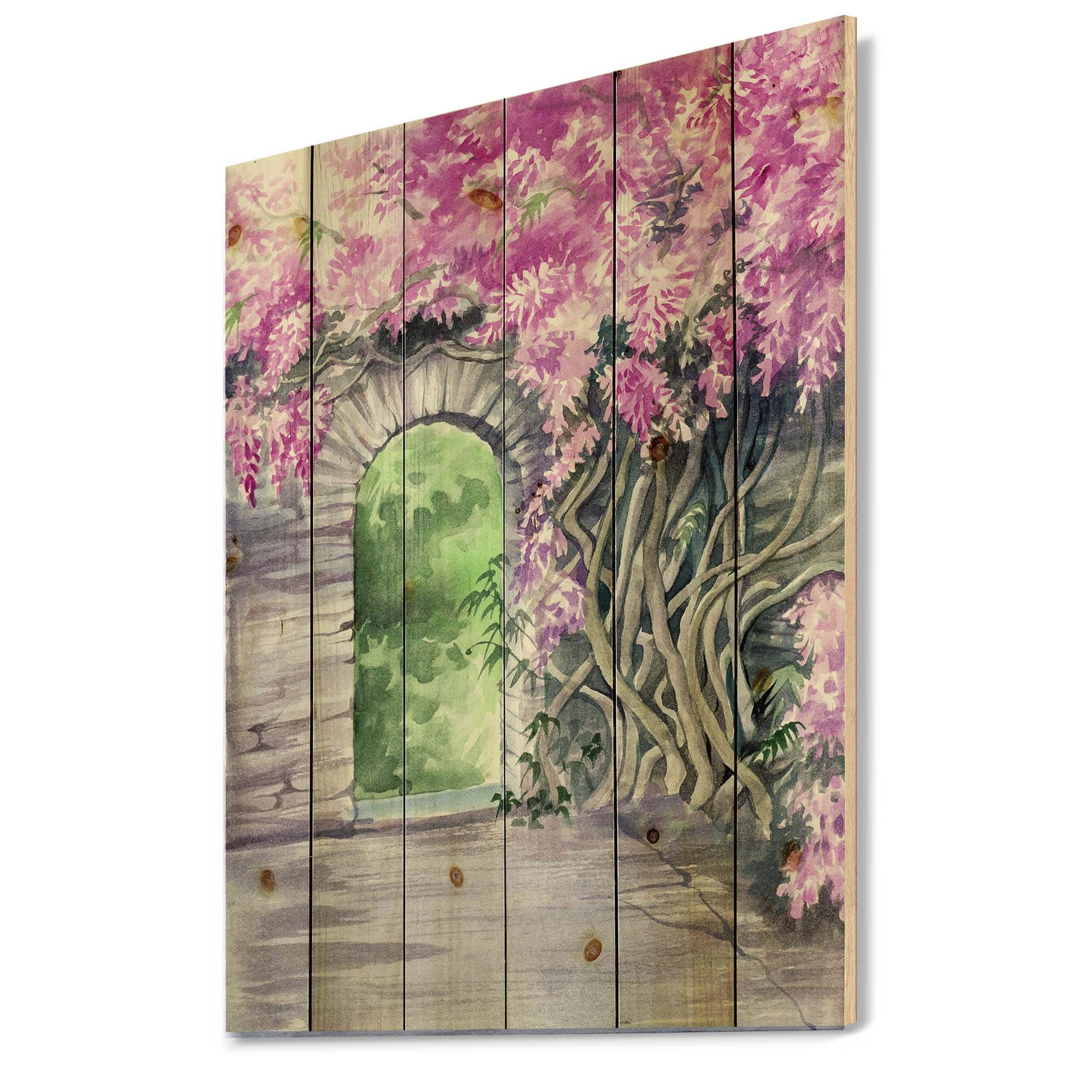 Designart - Blossoming Wisteria Garden Over The Wall