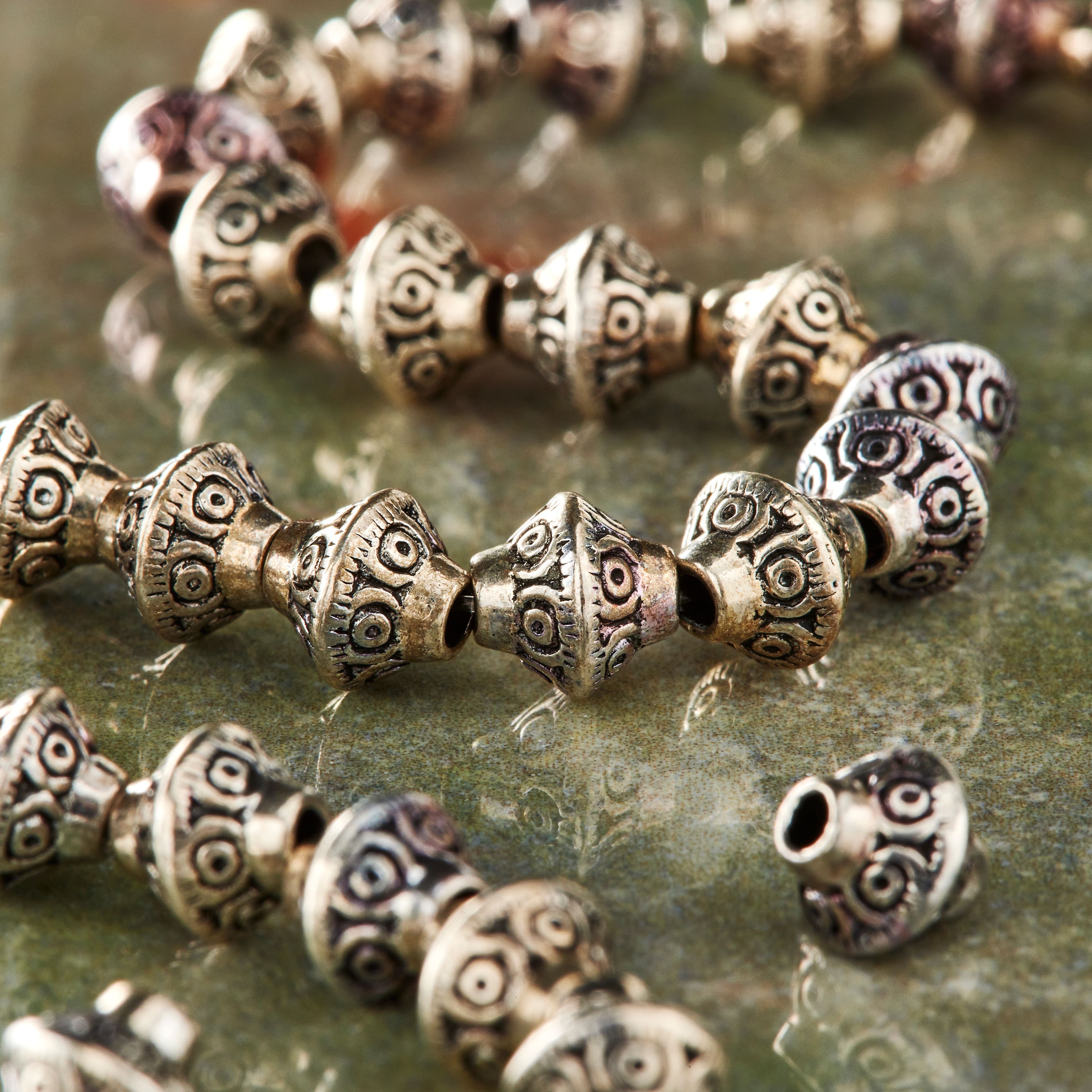 Antique Silver Carved Bicone Beads, 7mm by Bead Landing™