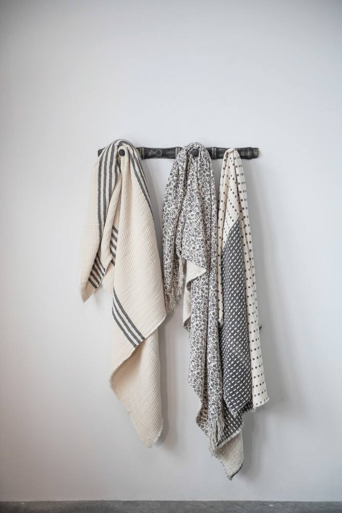Hello Honey® Coastal Black and White Stripe Throw Blanket and Frayed Edges