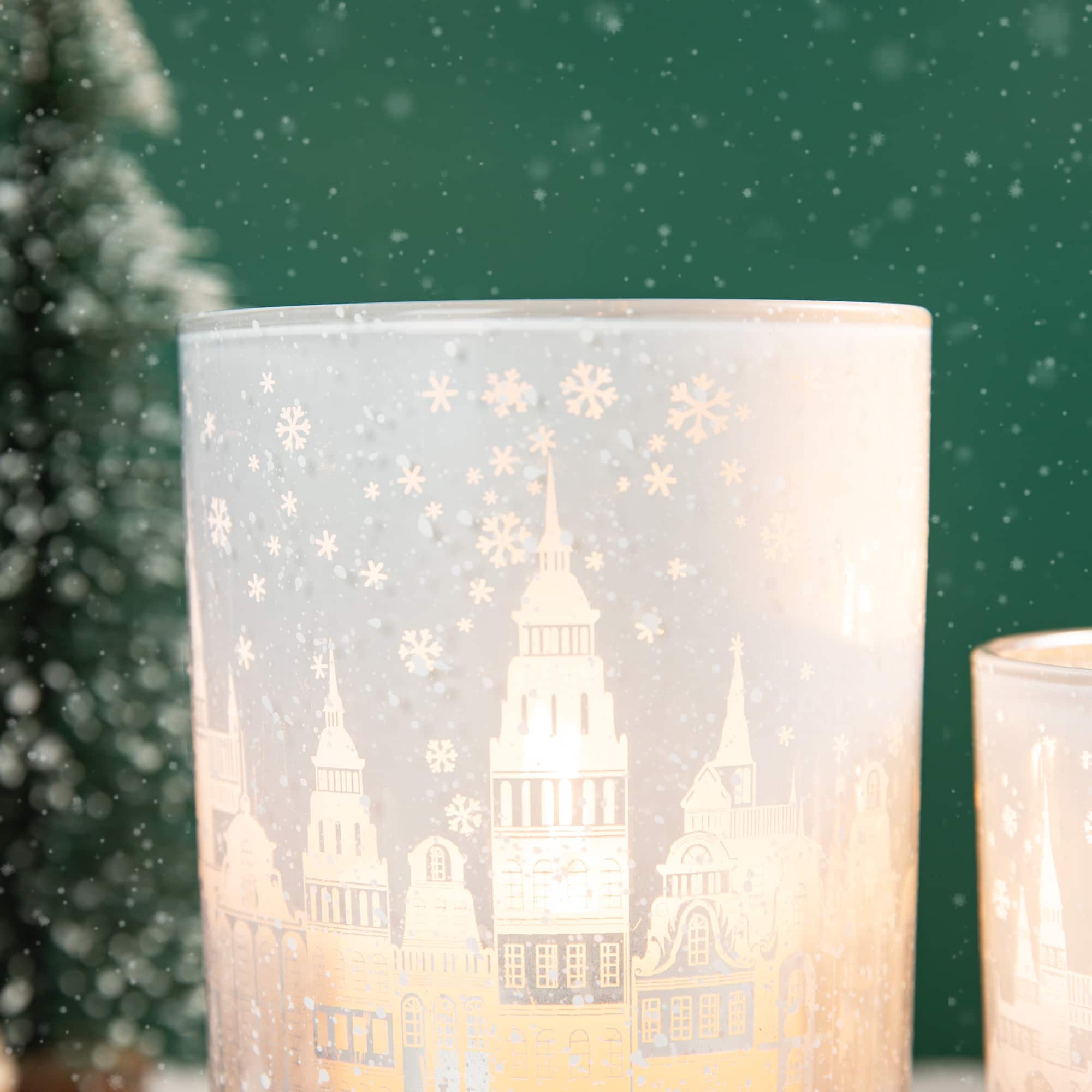 Glitzhome® Christmas Building Glass Candle Holder Set