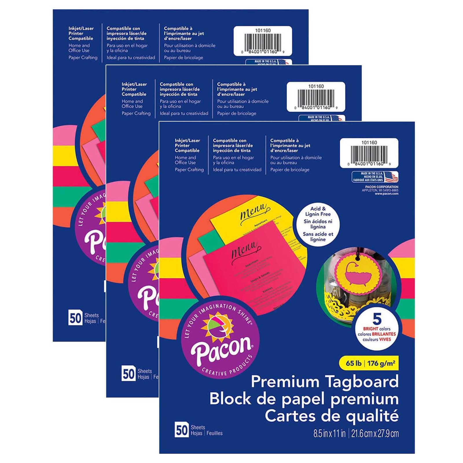 Pacon® 5 Assorted Premium Tagboard, 3 Packs of 50
