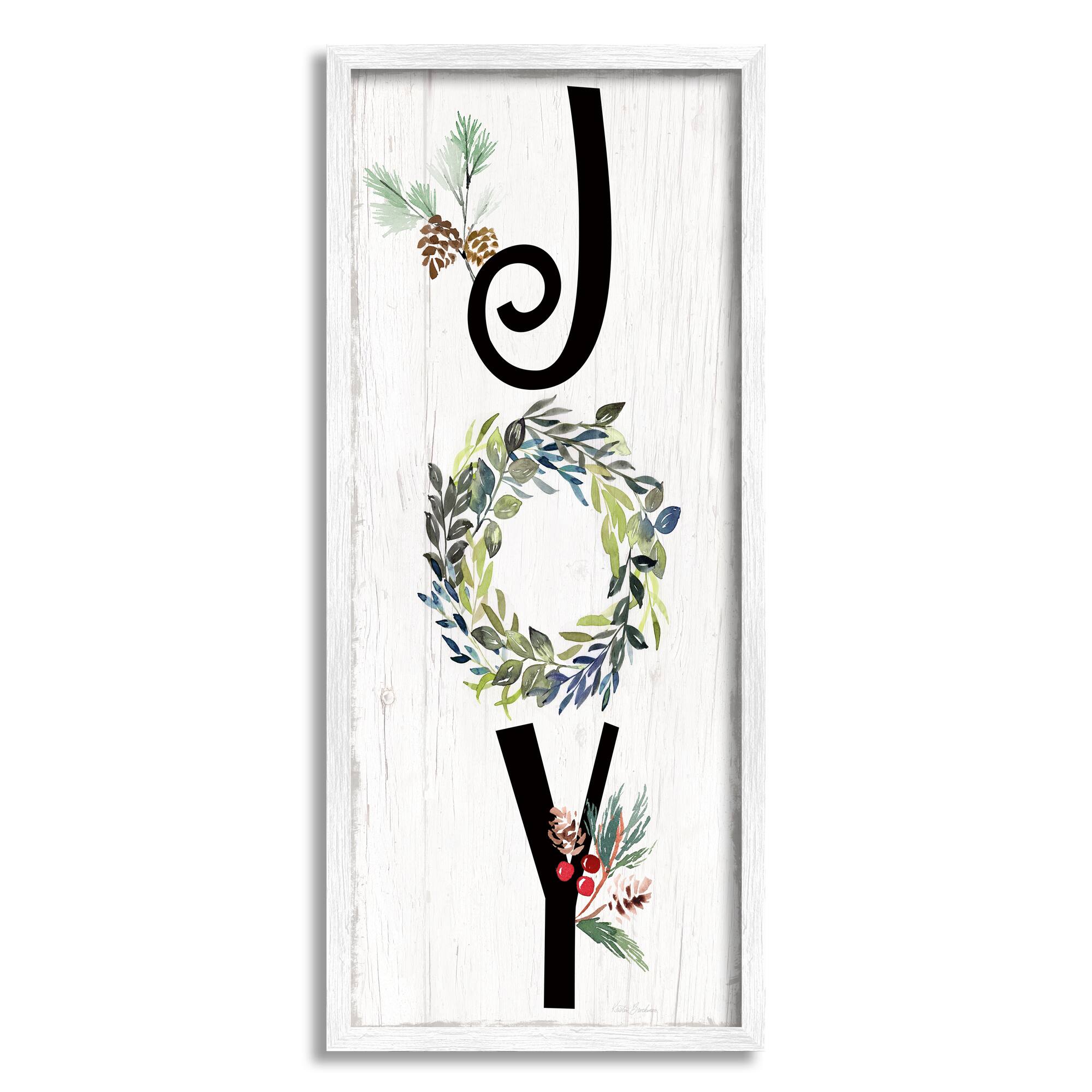 Stupell Industries Joy Seasonal Botanical Wreath Framed Giclee Art