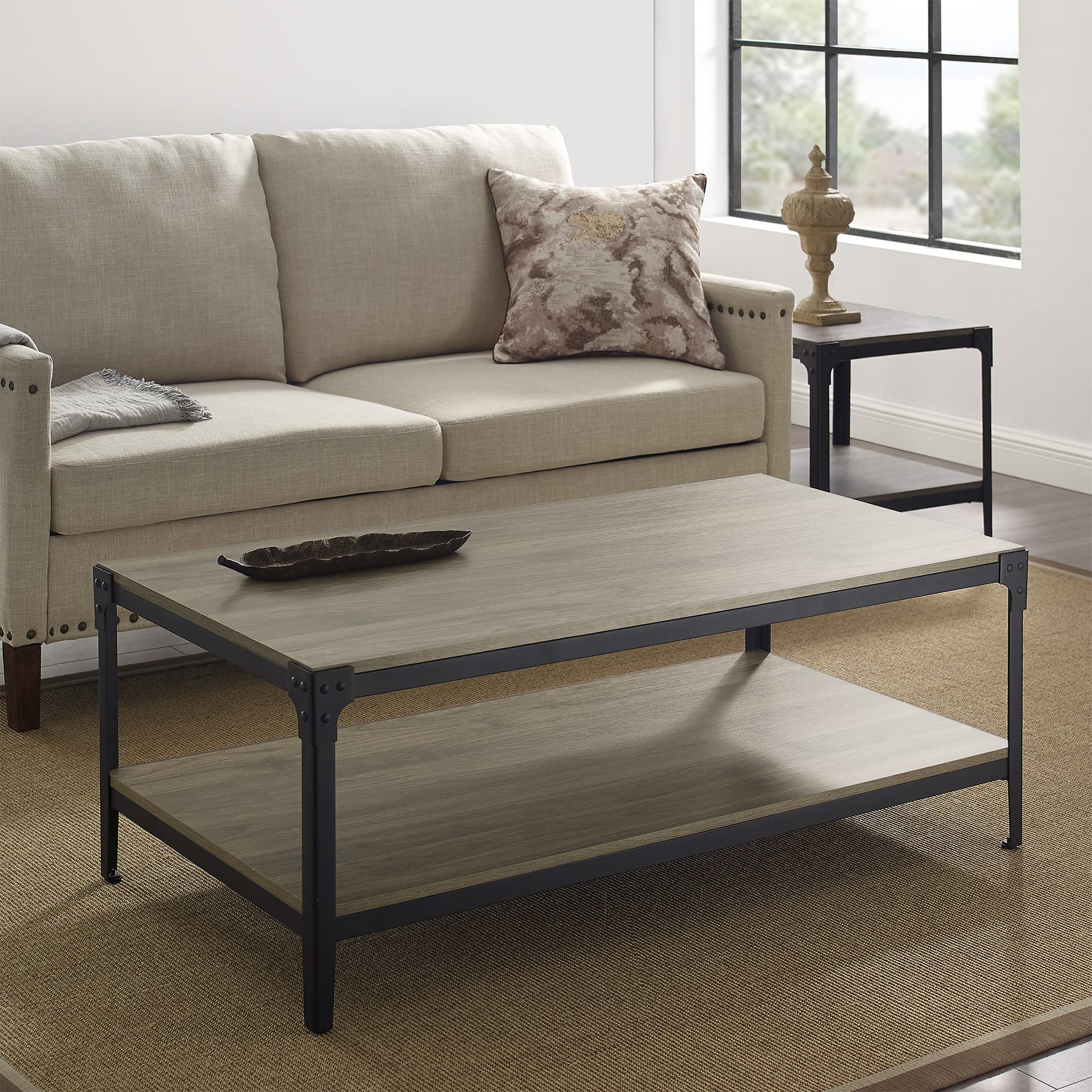 Walker Edison 48" Slate Gray Angle Iron Coffee Table