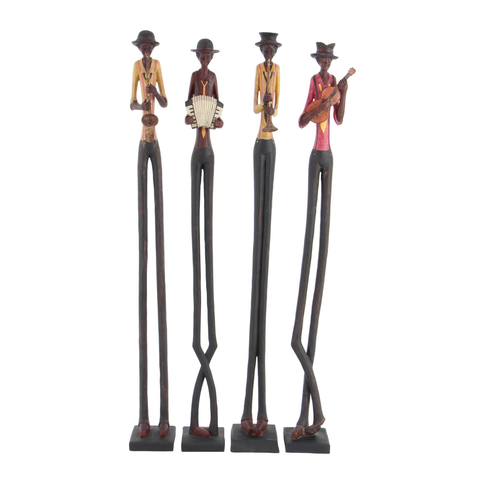 40" Brown Polystone Eclectic Musician Sculpture Set