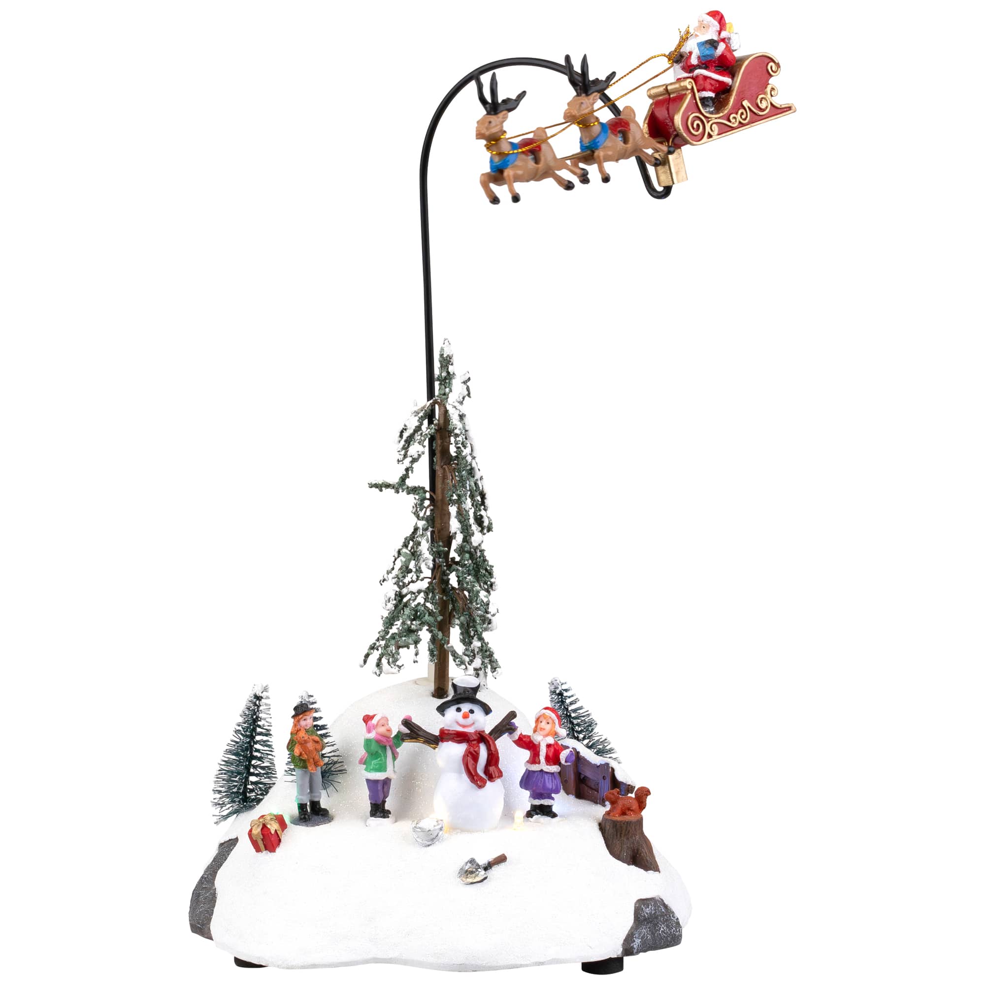 LED Lighted and Musical Flying Santa Animated Christmas Village Display - 13.5"