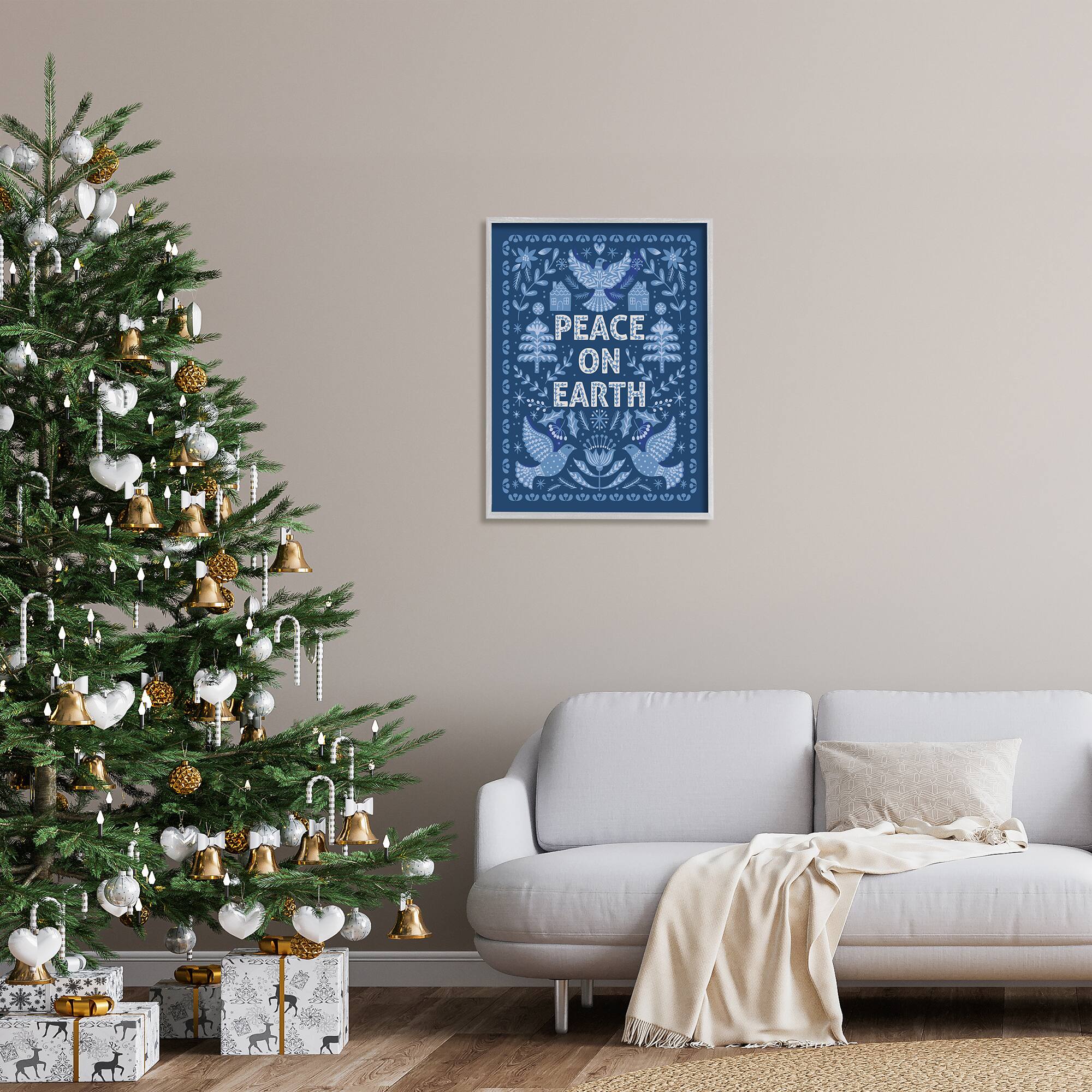 Stupell Industries Peace On Earth Blue Doves Framed Giclee Art