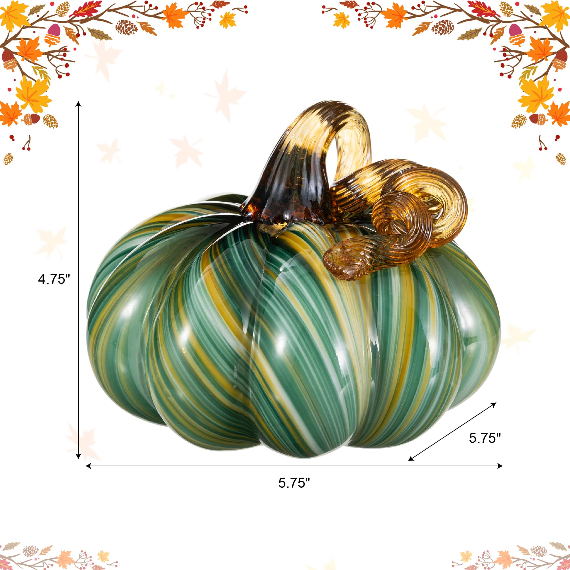 Glitzhome® 5.75" Multi Green Striped Glass Pumpkin Fall Table Decor