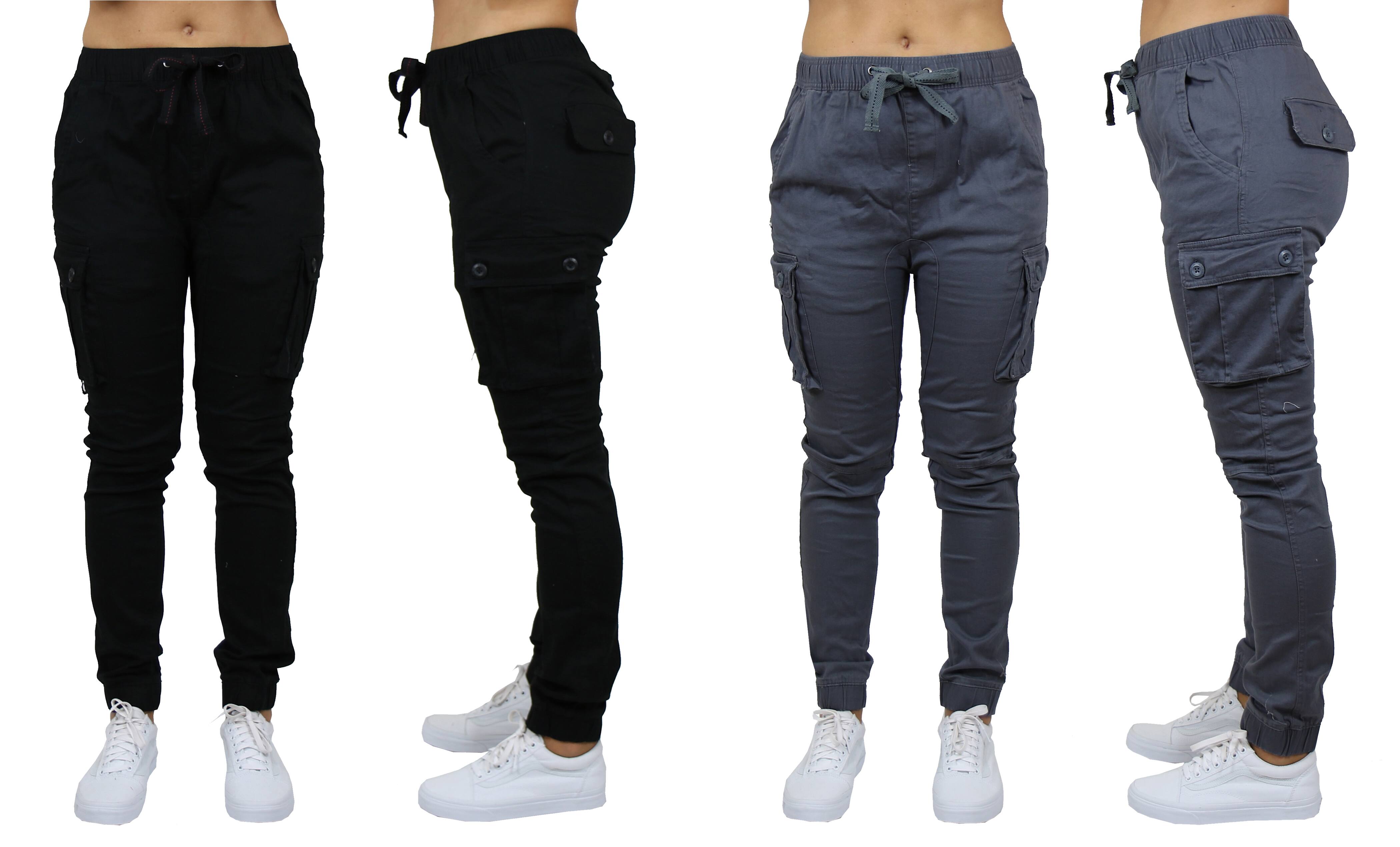 Galaxy By Harvic Loose Fit Cotton Stretch Twill Women's Cargo Joggers 2 Pack