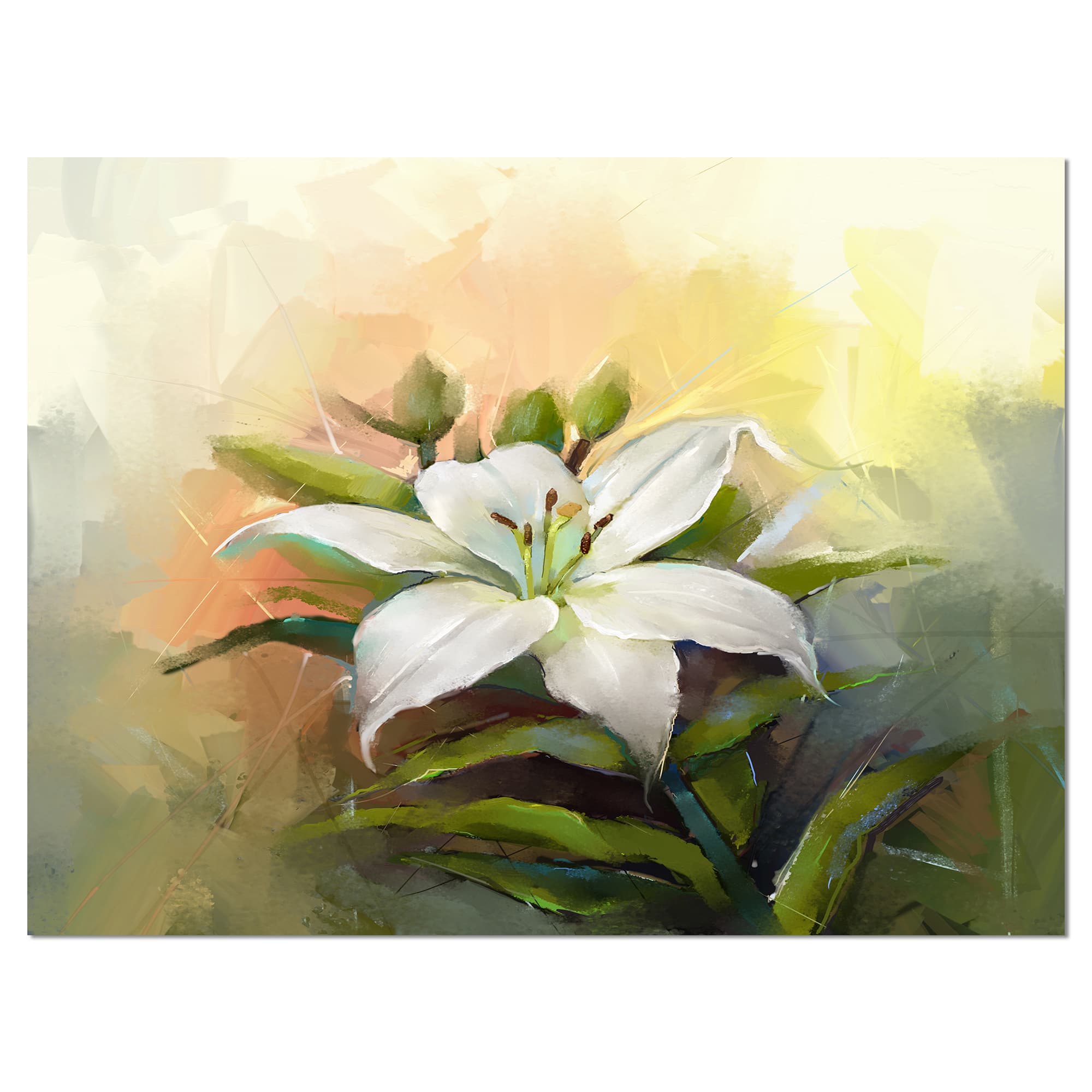 Designart - White Lily Flower Oil Painting - Large Floral Canvas Art Print