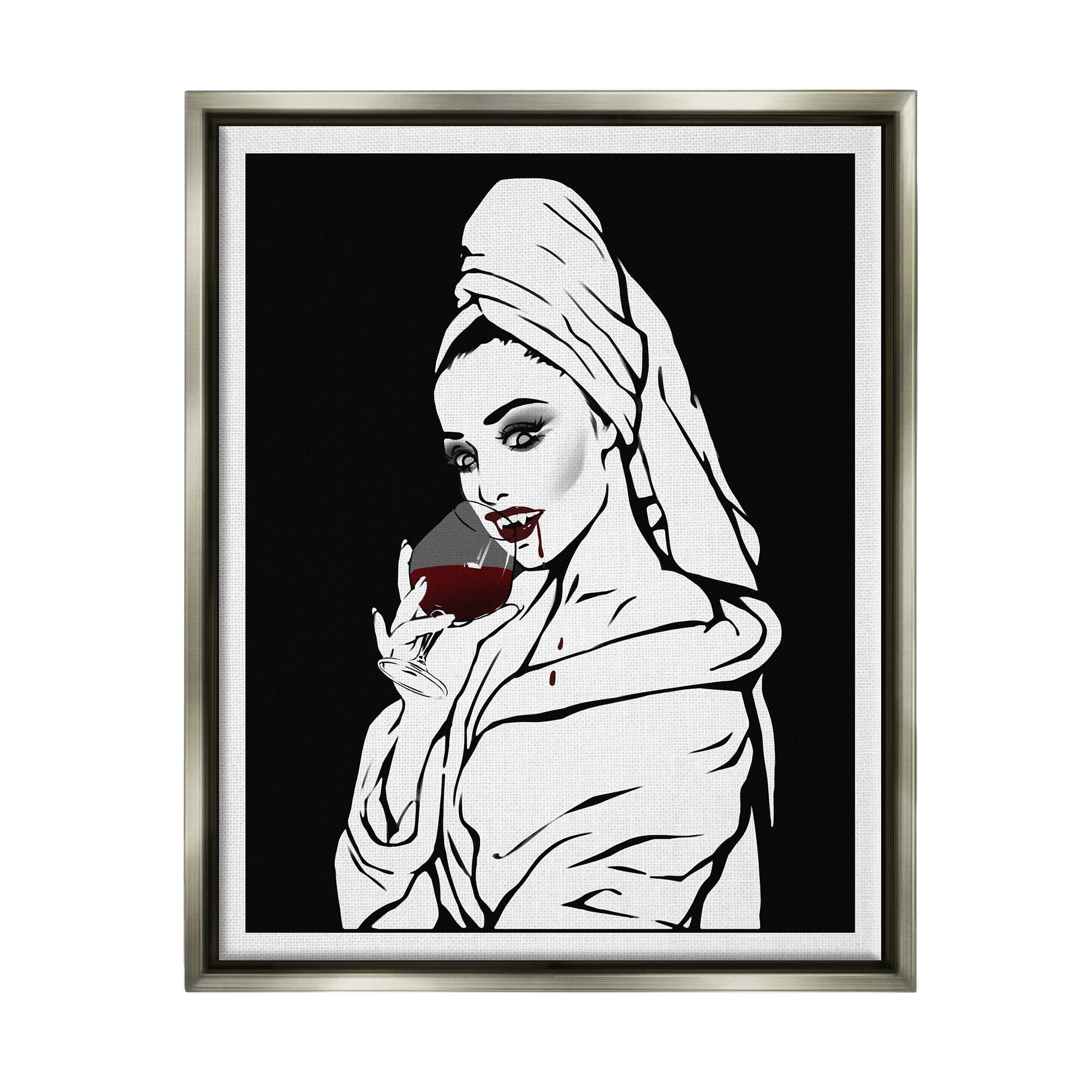Stupell Industries Vampire Wine Glass Glam Woman Framed Floater Canvas Wall  Art, Size: 25" x 31", Color: Gray | Michaels