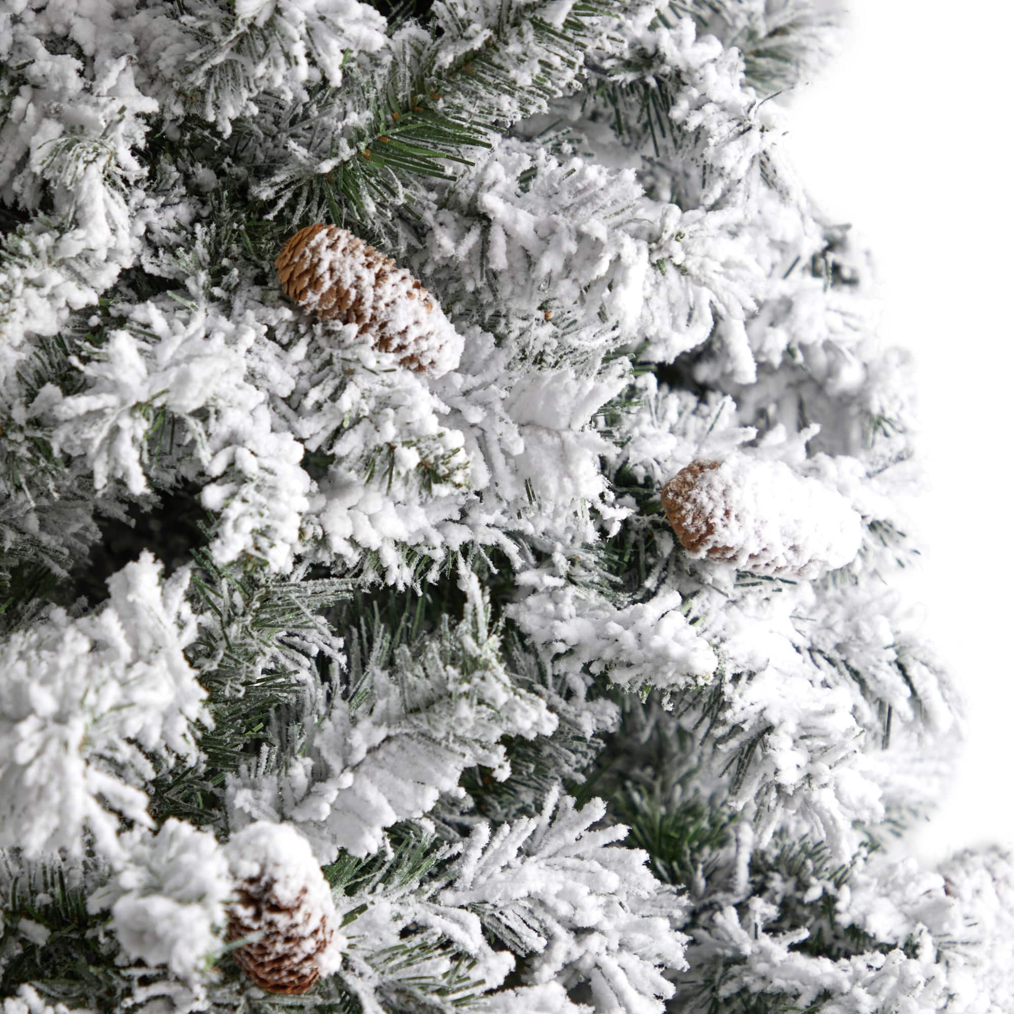 9ft. Pre-Lit Flocked White River Mountain Pine Artificial Christmas Tree, Clear LED Lights