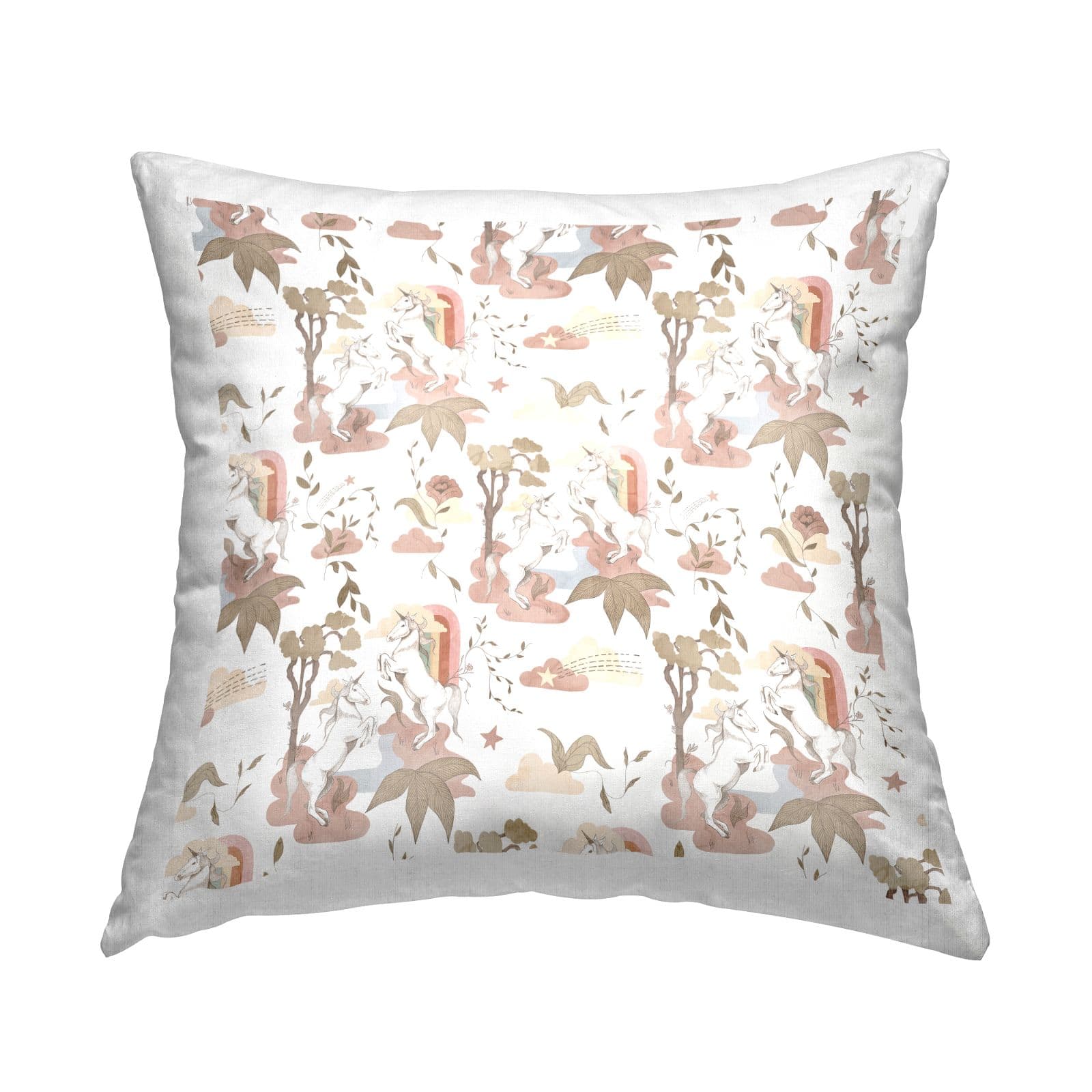 Stupell Industries Modern Unicorn Toile Pattern Floral Rainbow Stars Throw Pillow, 18" x 18"