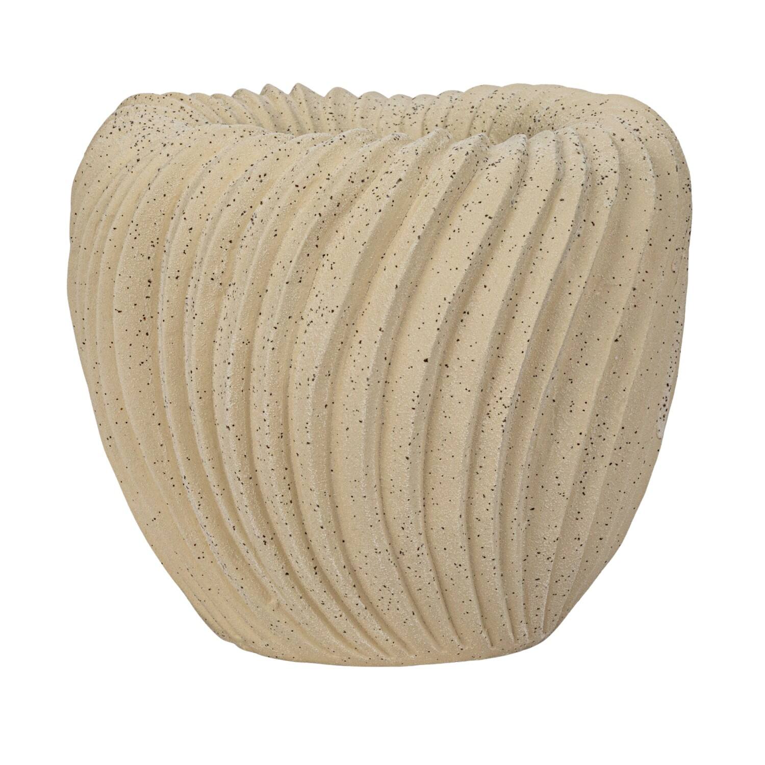 Hello Honey® 8.5" White Speckled Sand Finish Stoneware Pleated Planter