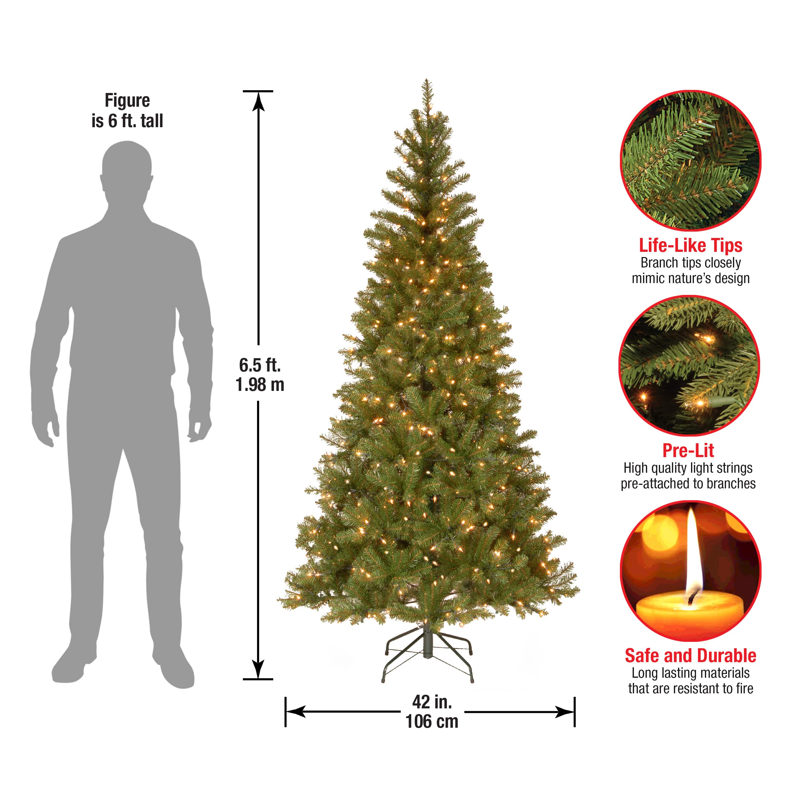 6.5 ft. Pre-Lit Aspen Spruce Slim Artificial Christmas Tree, Clear Lights