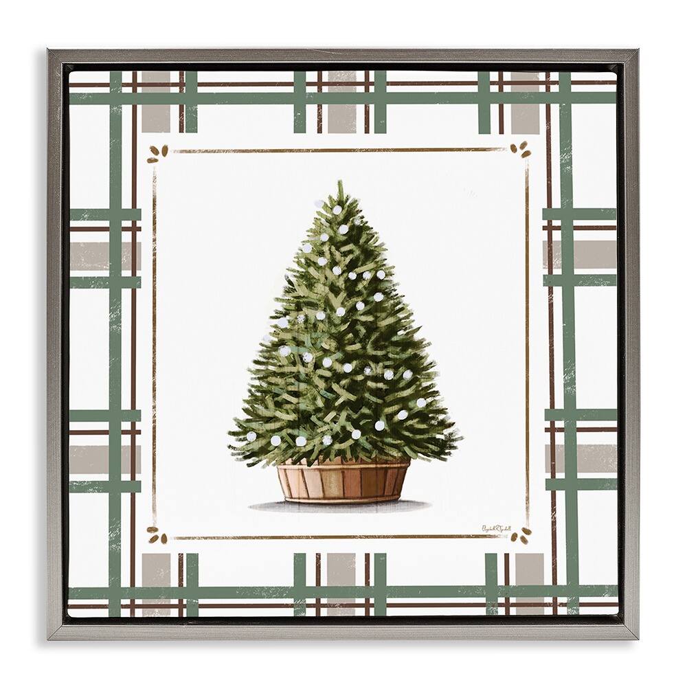 Stupell Industries Potted Christmas Tree Plaid Floating Frame Wall Art