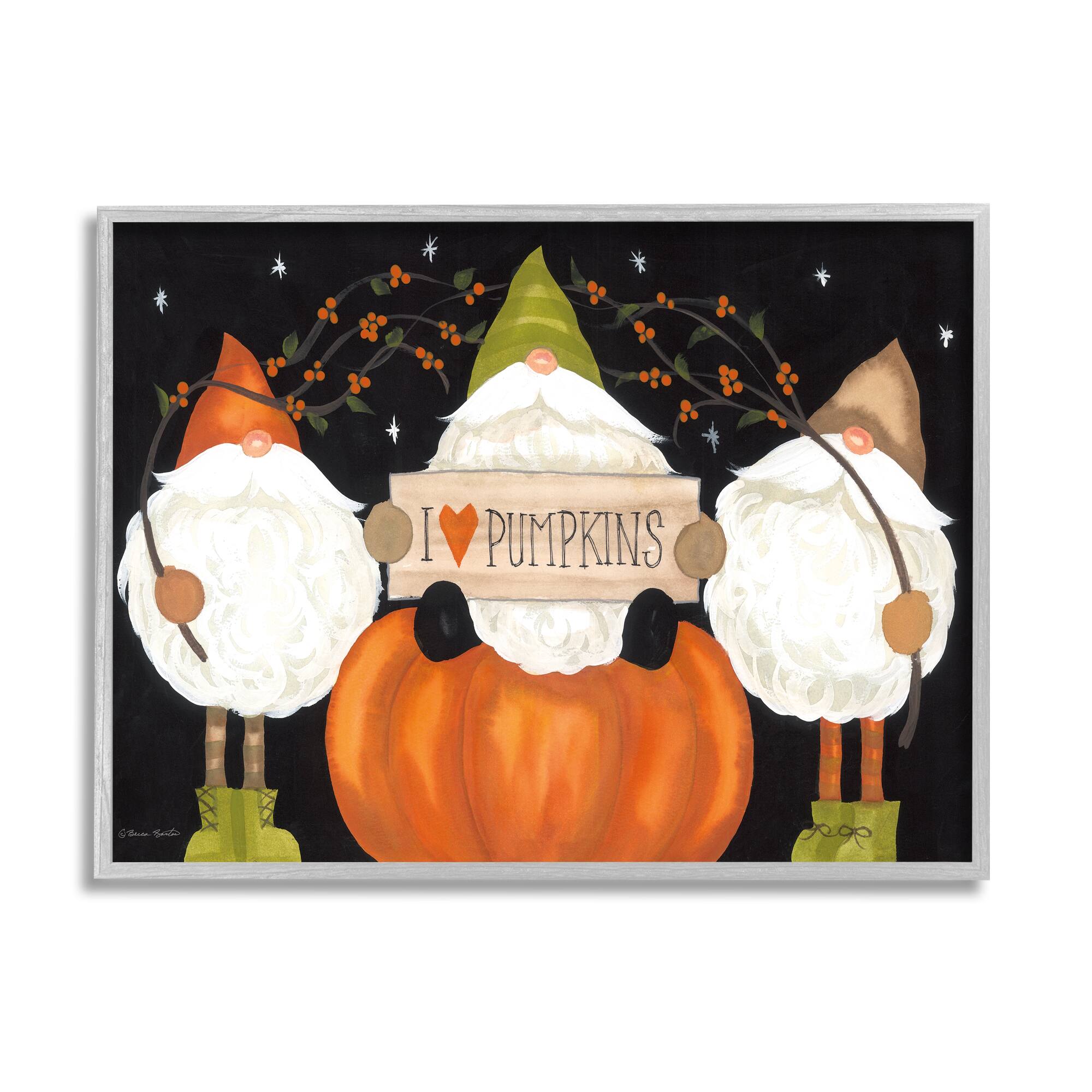 Stupell Industries I Love Pumpkins Seasonal Gnomes Framed Giclee Art