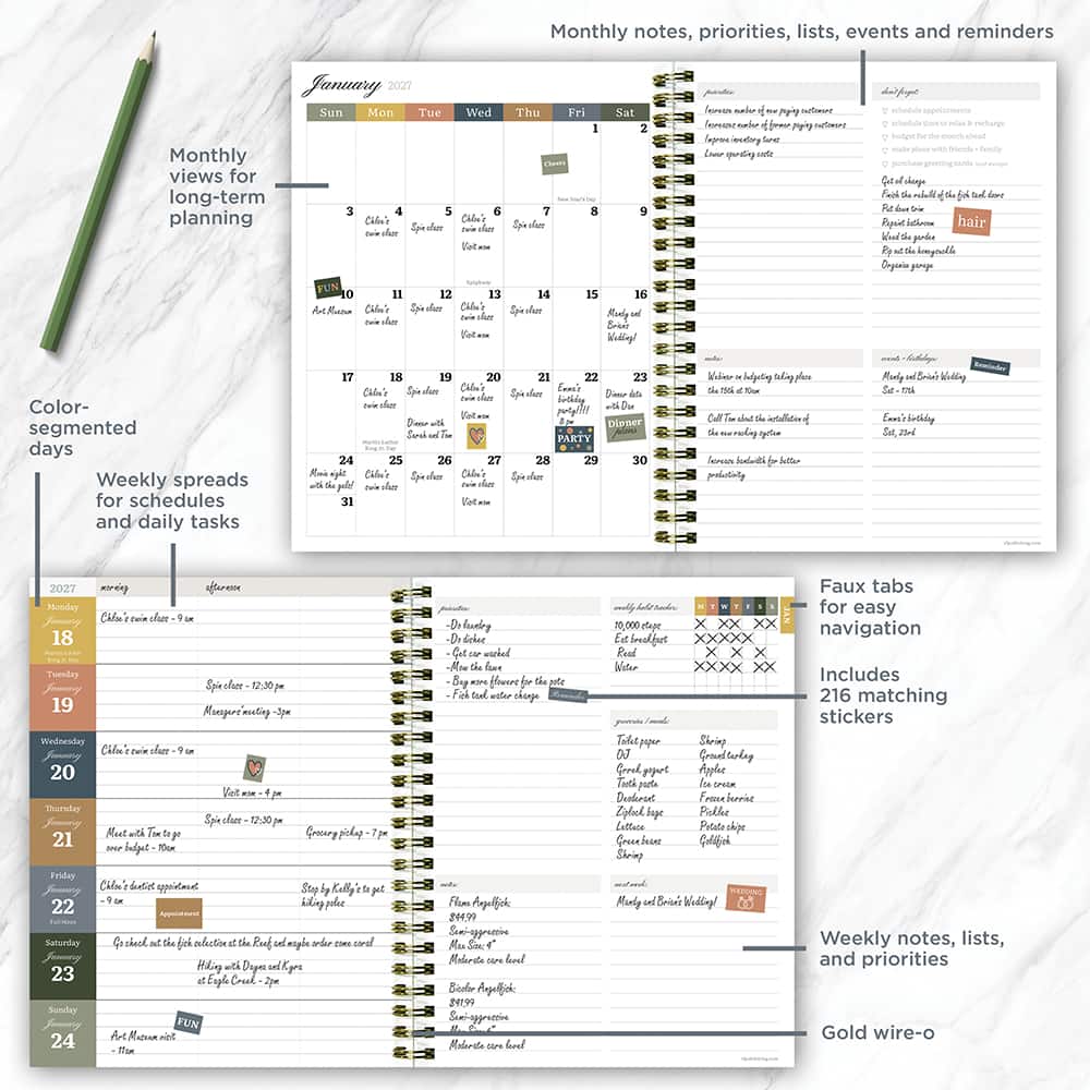 2027 Garden Bouquet Medium Weekly Monthly Planner