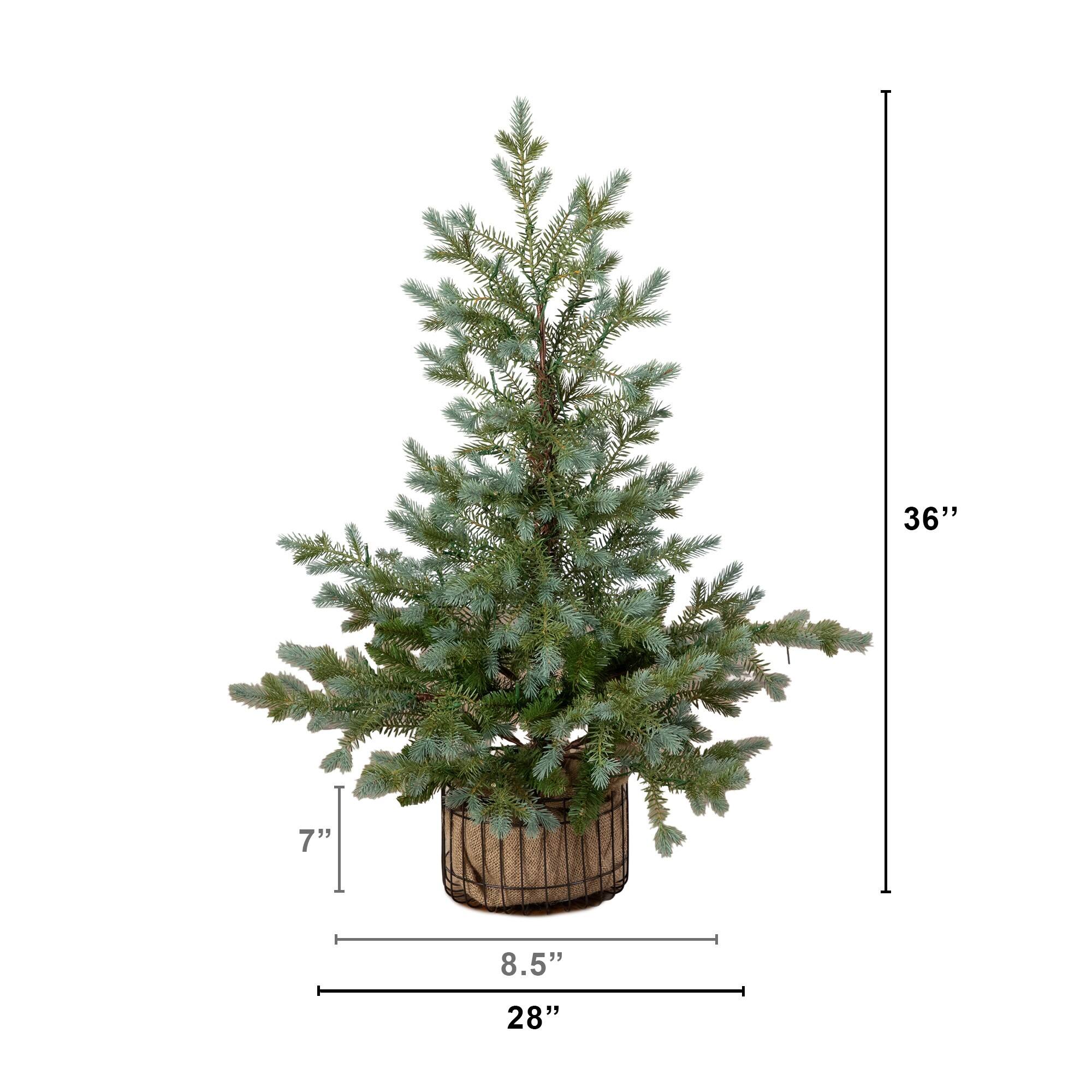 Nearly Natural 3ft. Pre-Lit Artificial Pine Christmas Tree in Jute Wire Planter, Warm White LED lights