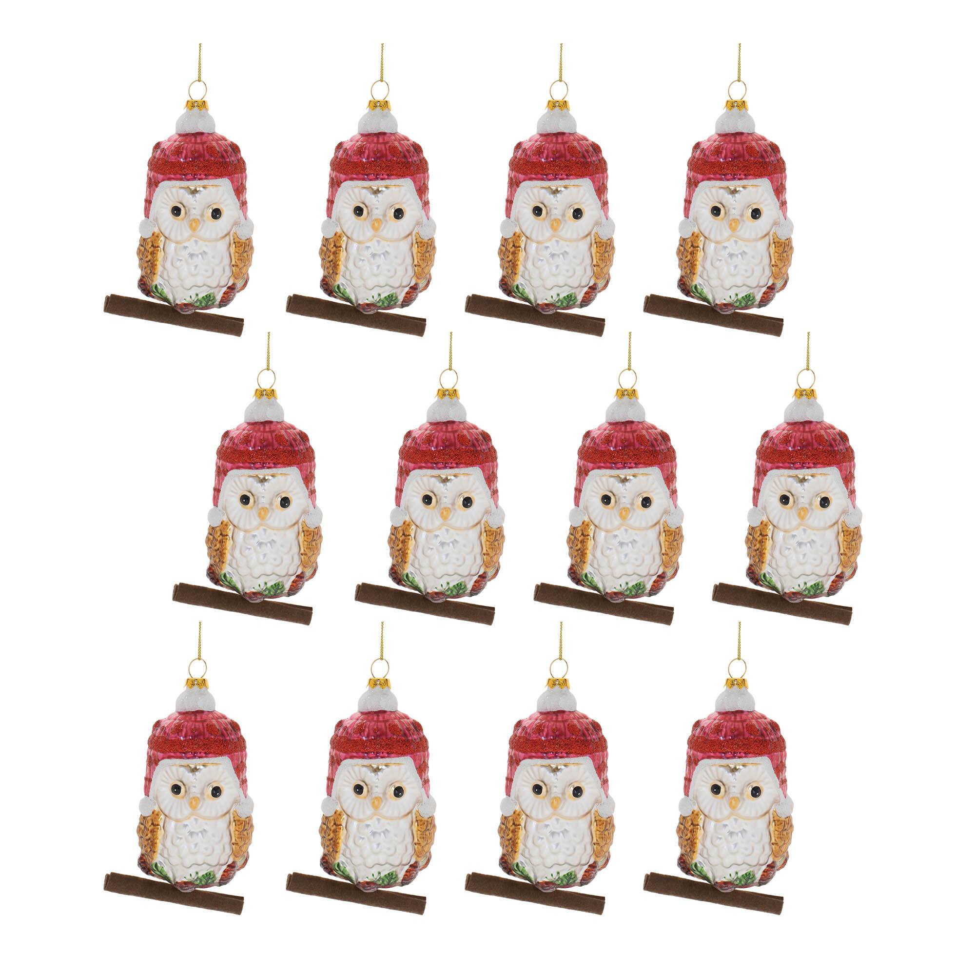 5" Glittered Glass Owl Ornaments, 12ct.