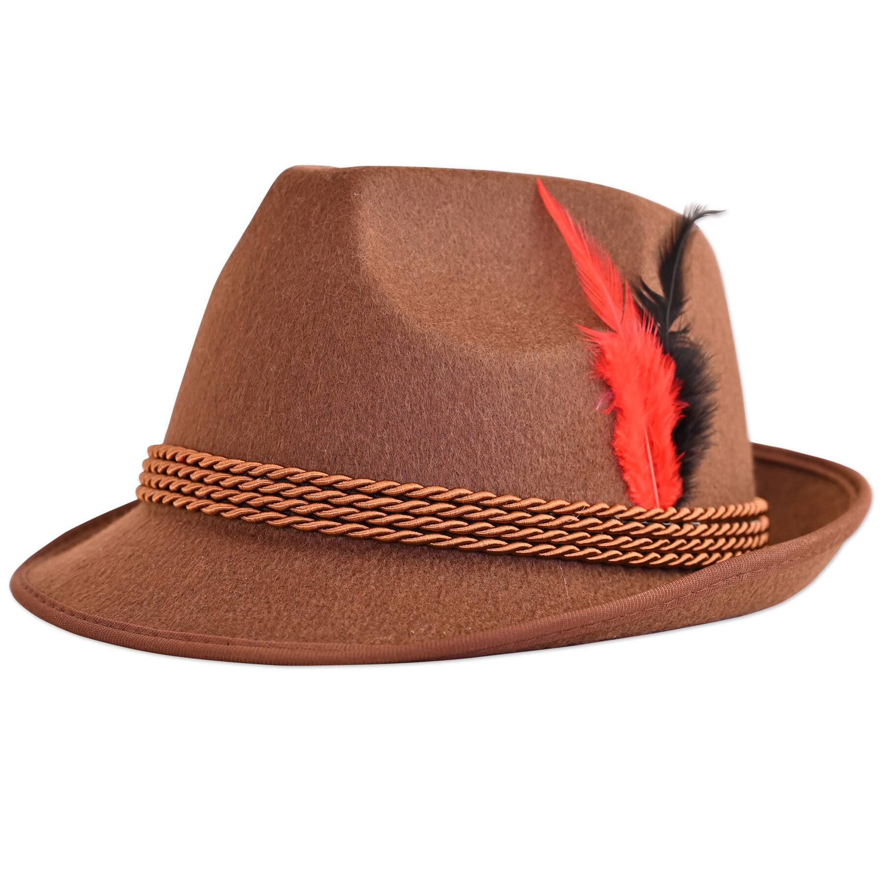 Beistle Brown with Red & Black Feathers Alpine Hat
