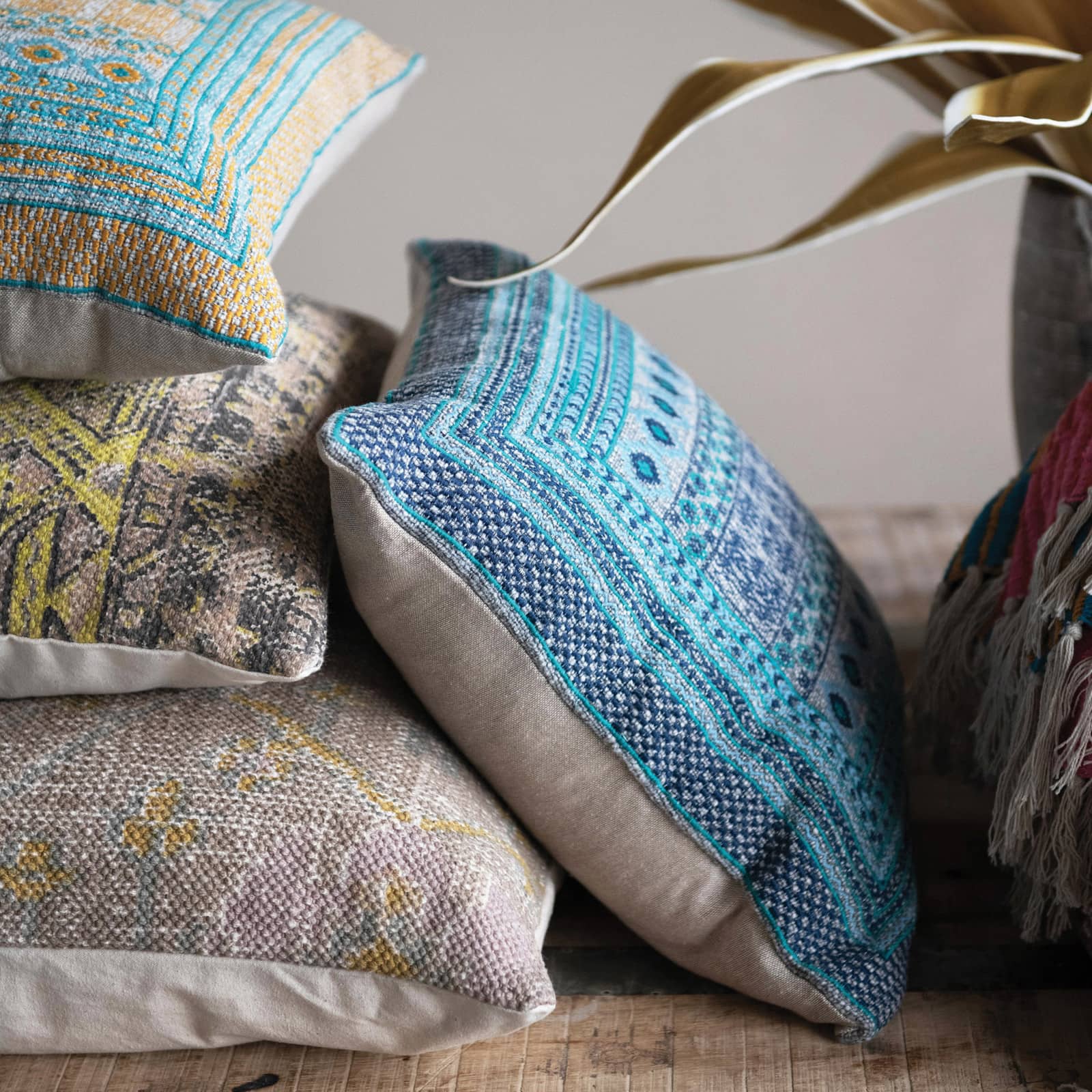 Hello Honey® Yellow Stonewashed Printed Cotton Pillow