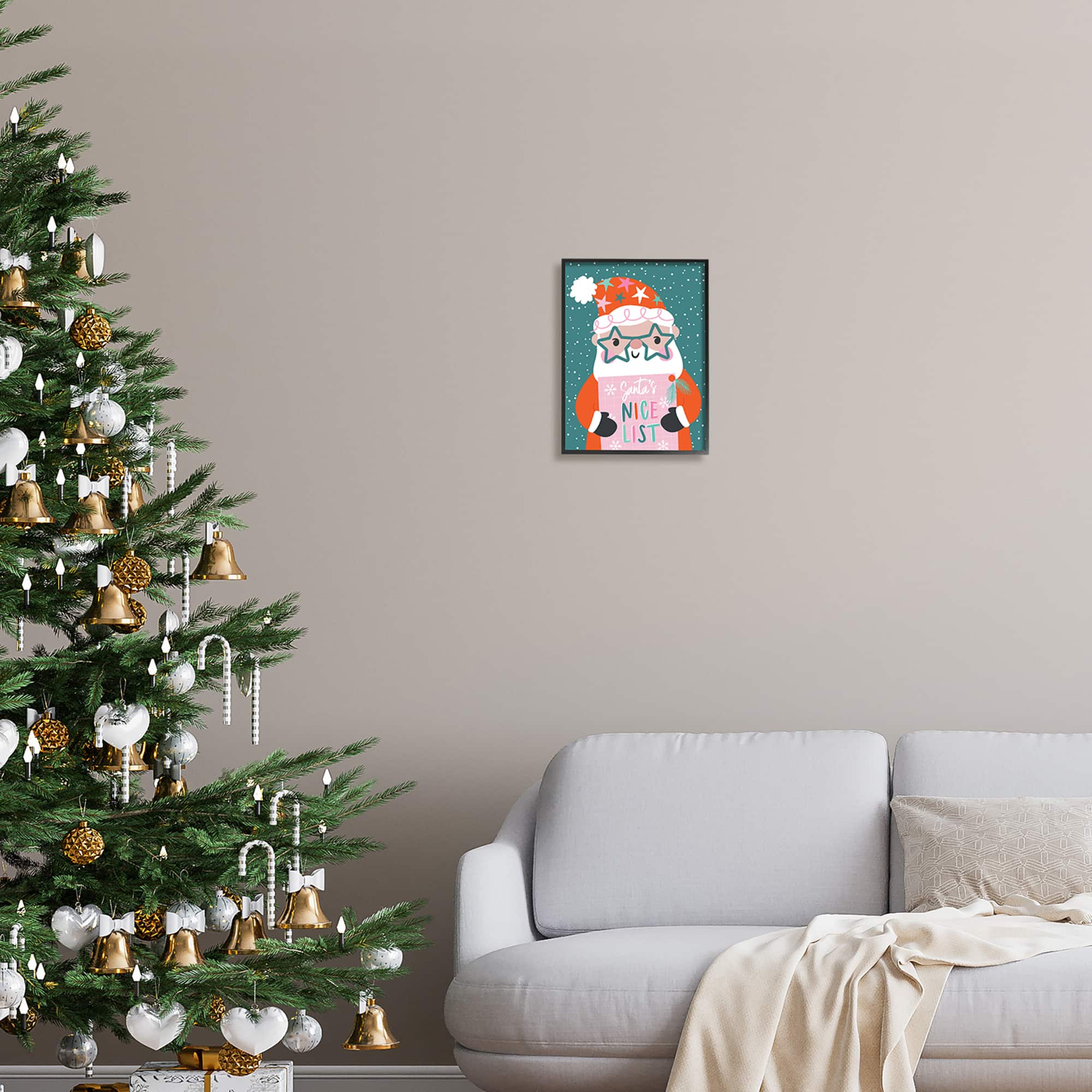 Stupell Industries Santa's Nice List Falling Snow Framed Giclee Art